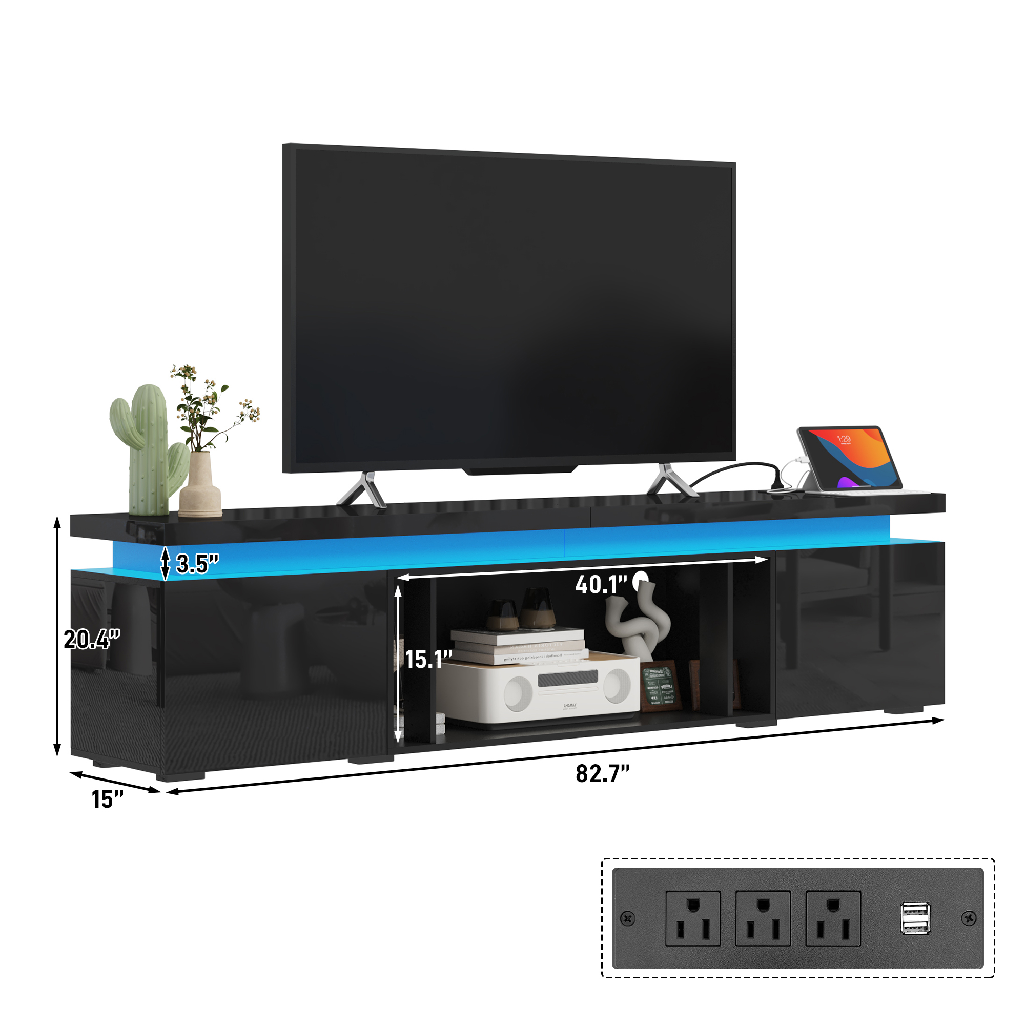 LED TV Stand with Power Outlet for up 65" - 90" TVs