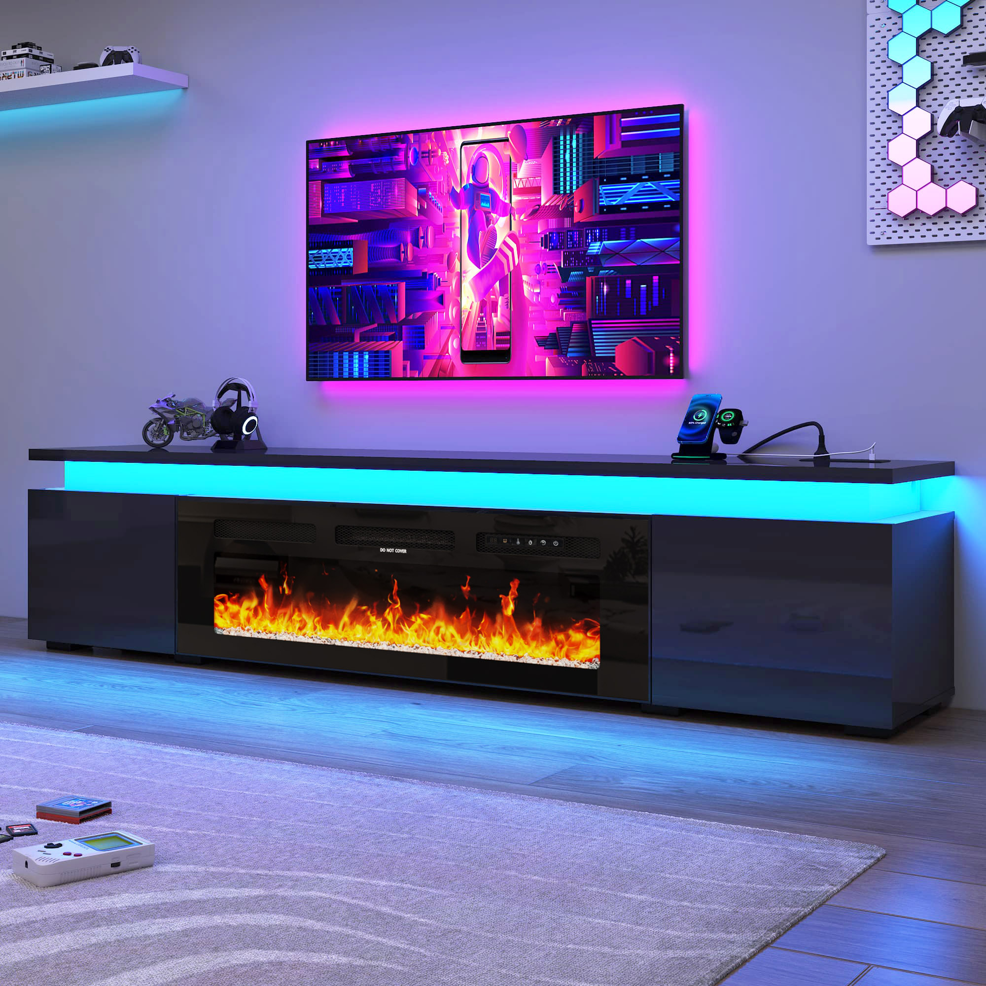 LED TV Stand with 40" Fireplace for Modern Living Room FOR 75"-90" TVs