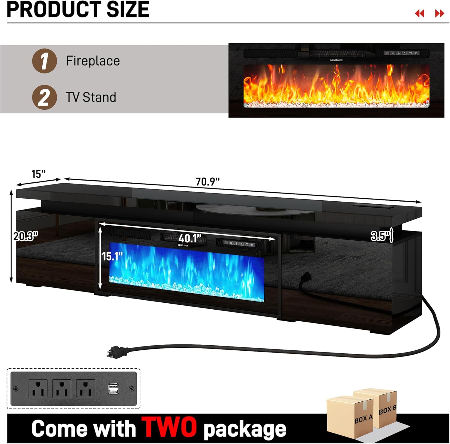 LED TV Stand with 40" Fireplace for Modern Living Room FOR 75"-90" TVs