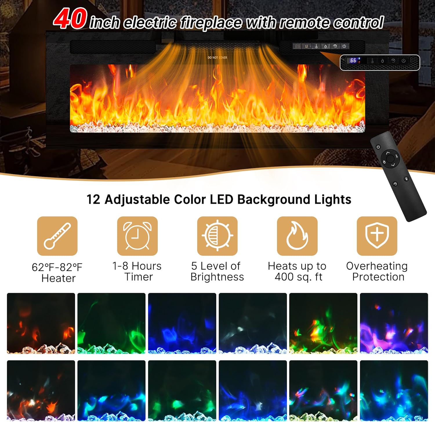 LED TV Stand with 40" Fireplace for Modern Living Room FOR 75"-90" TVs