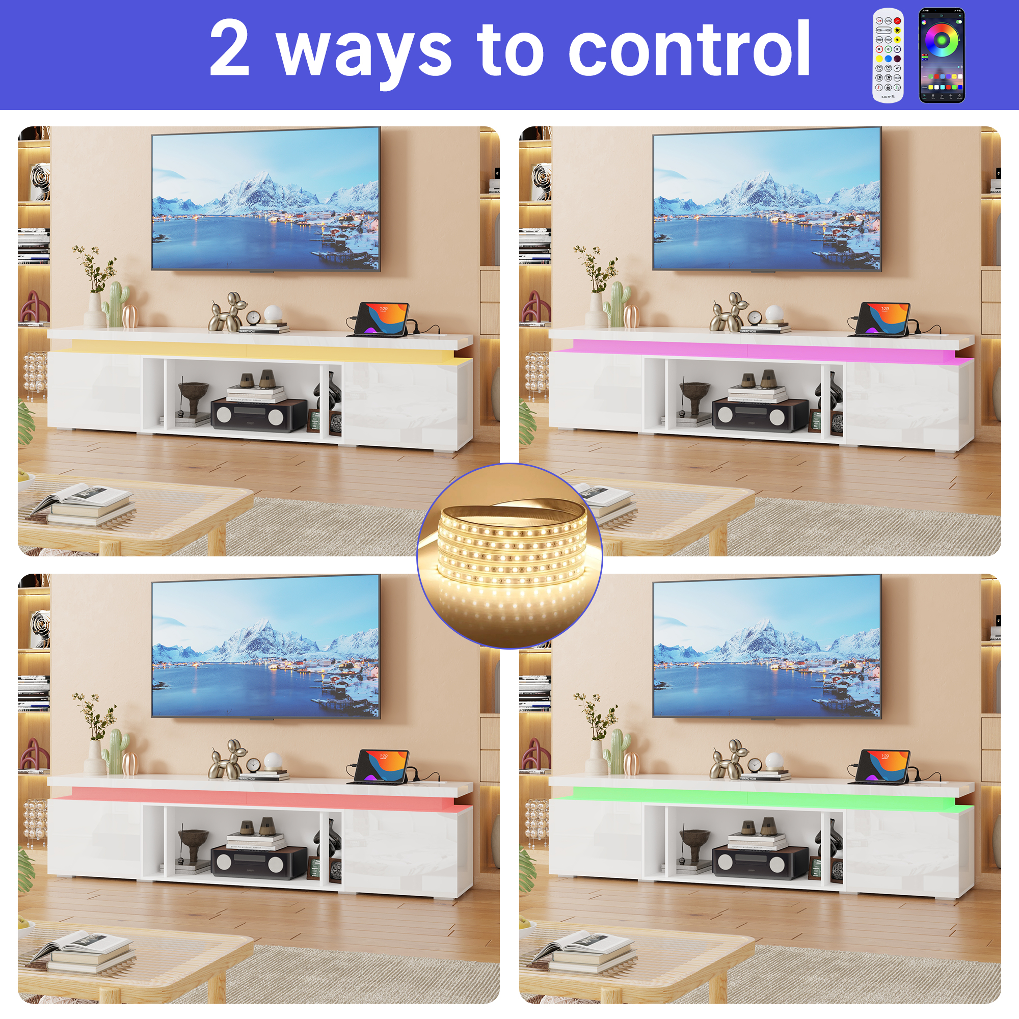 LED TV Stand with Power Outlet for up 65" - 90" TVs