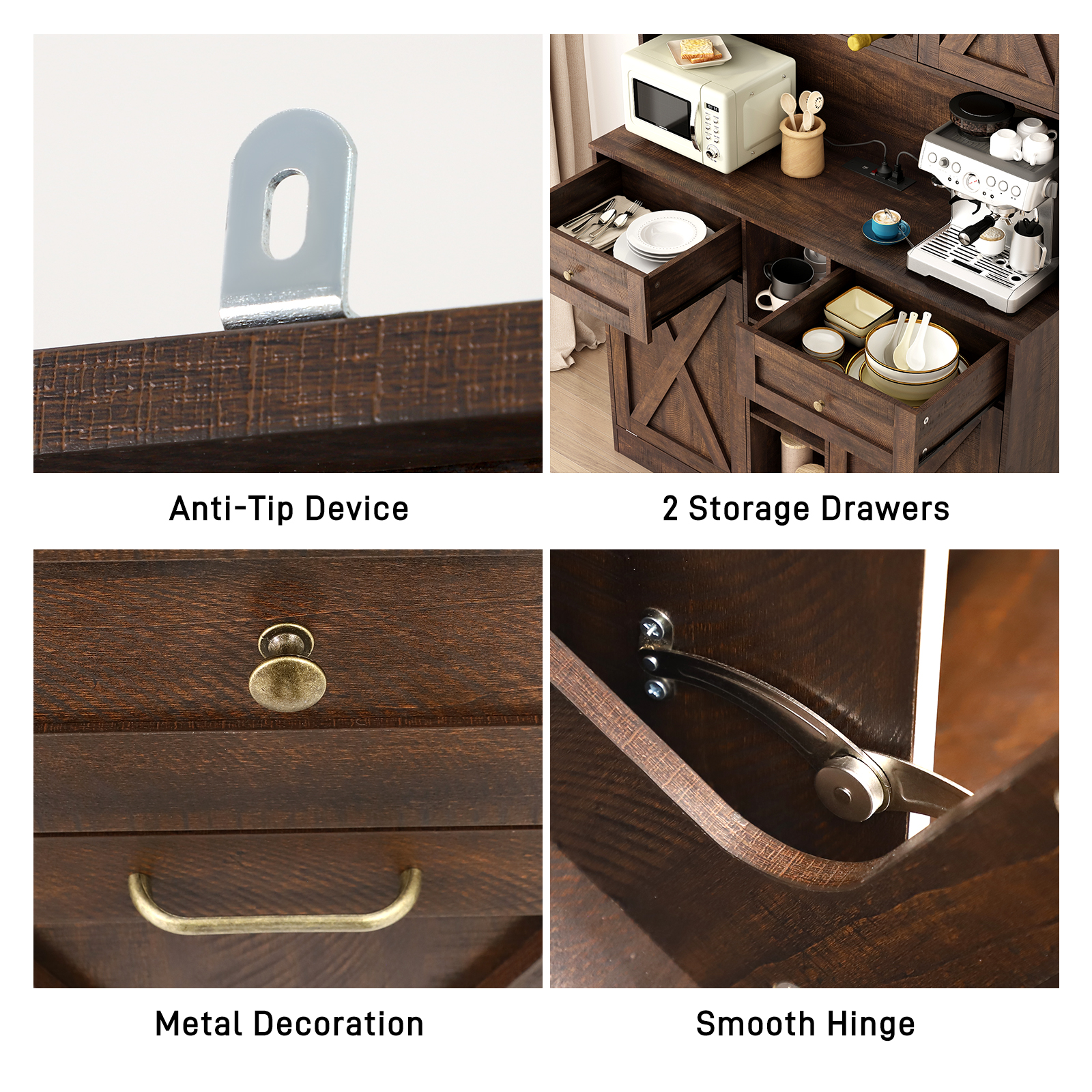 Blotout 47" Wide Kitchen Pantry Storage Cabinet with Charging Station & Microwave Stand, Tall Farmhouse Kitchen Hutch Cabinet, Double Tilt Out Trash Can Cabinet 10X2 Gallon