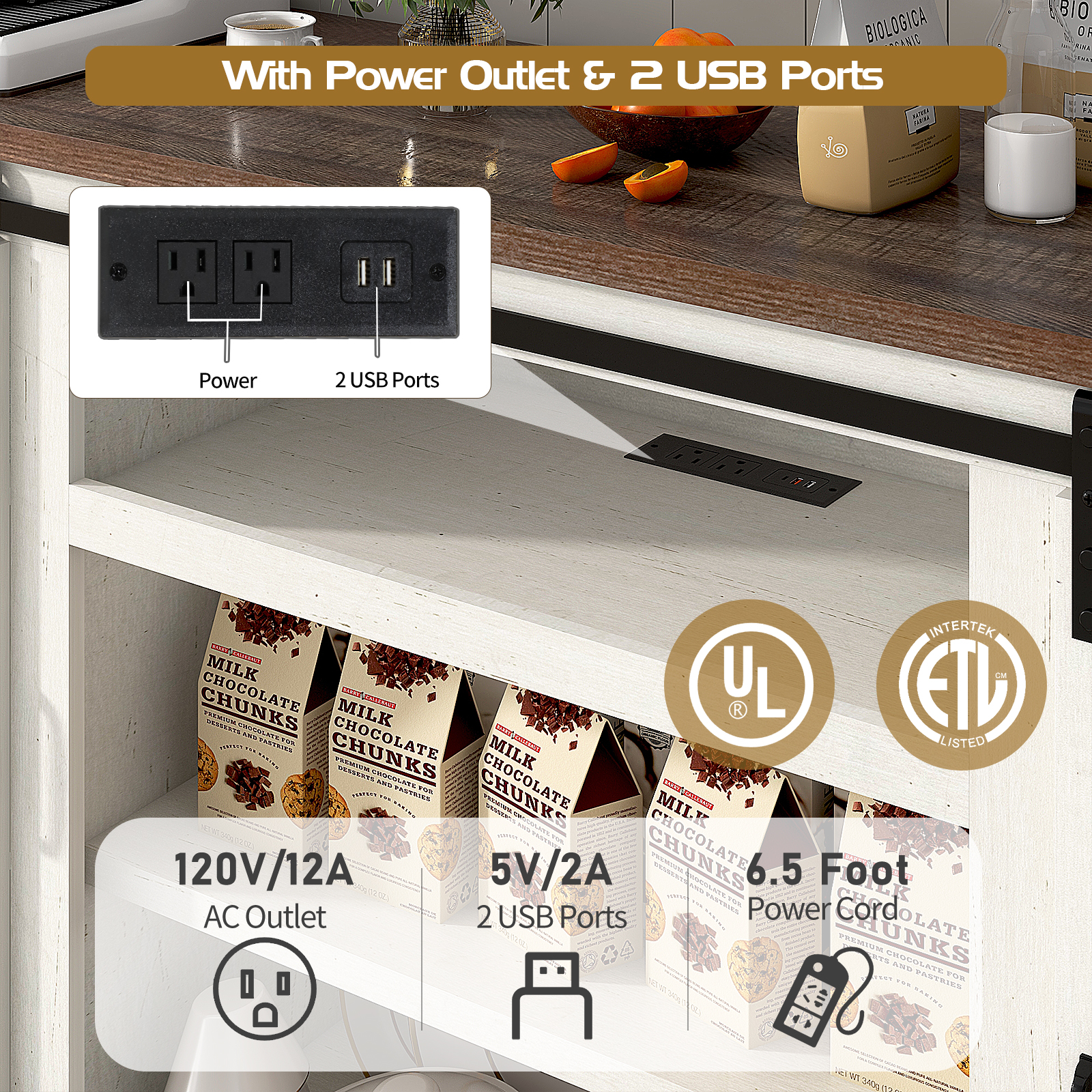 Farmhouse Barn Door TV Stand for up 75" TVs w/ Outlets & USB, 33.5" Tall Entertainment Center Media Console Cabinet w/ Transparent Glass