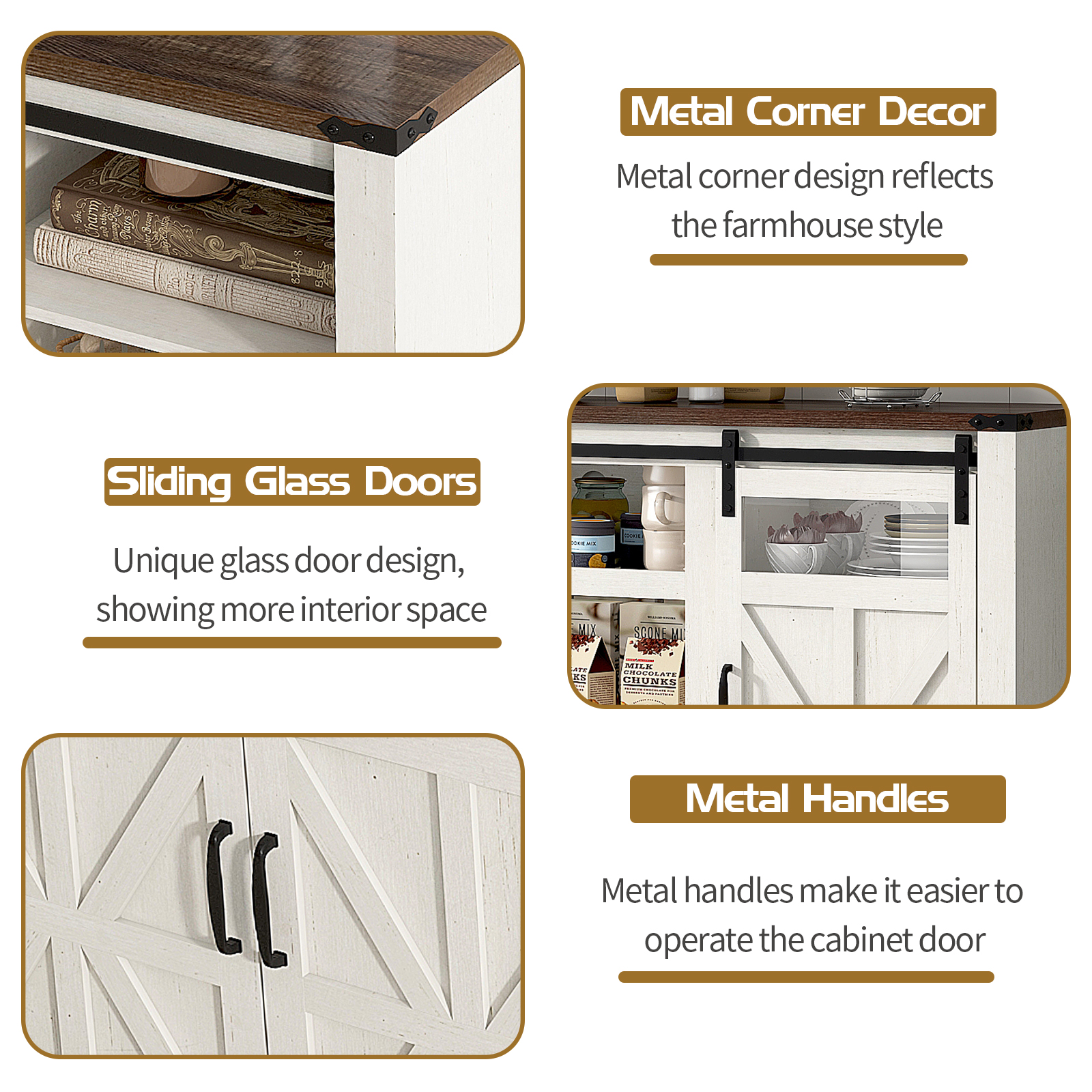 Farmhouse Barn Door TV Stand for up 75" TVs w/ Outlets & USB, 33.5" Tall Entertainment Center Media Console Cabinet w/ Transparent Glass