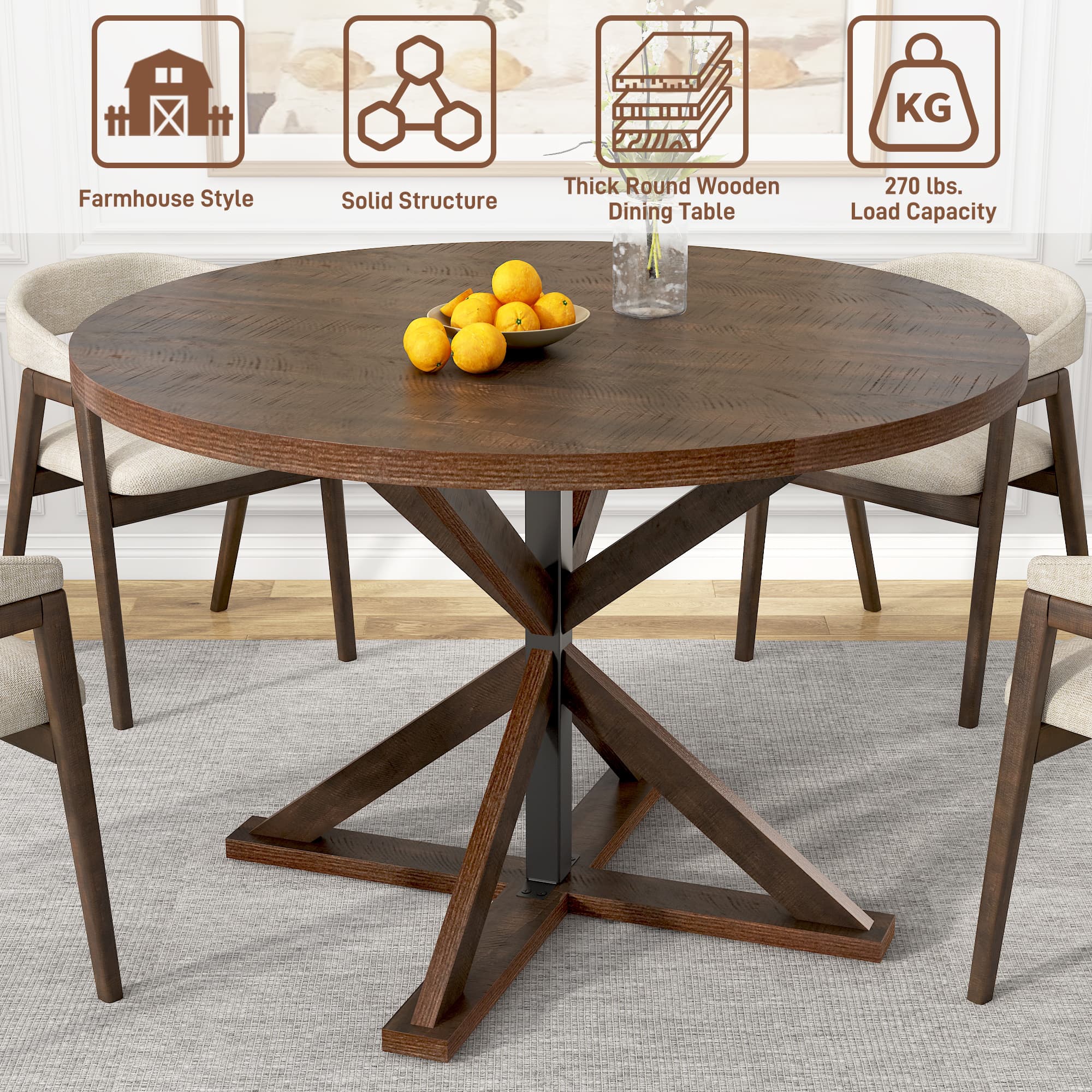 Blotout Round Dining Table for 4 Persons, 47"
