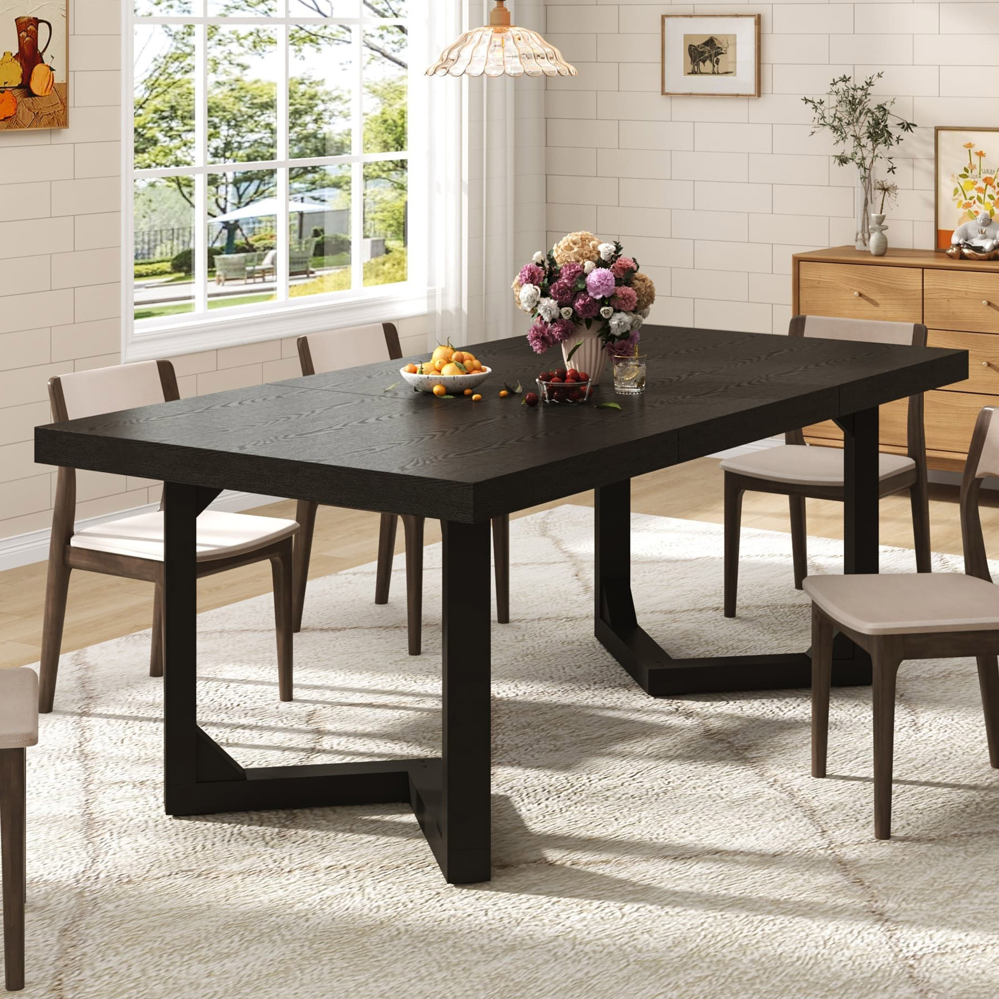 70 Inch Solid Wood Dining Table for 6-8 People