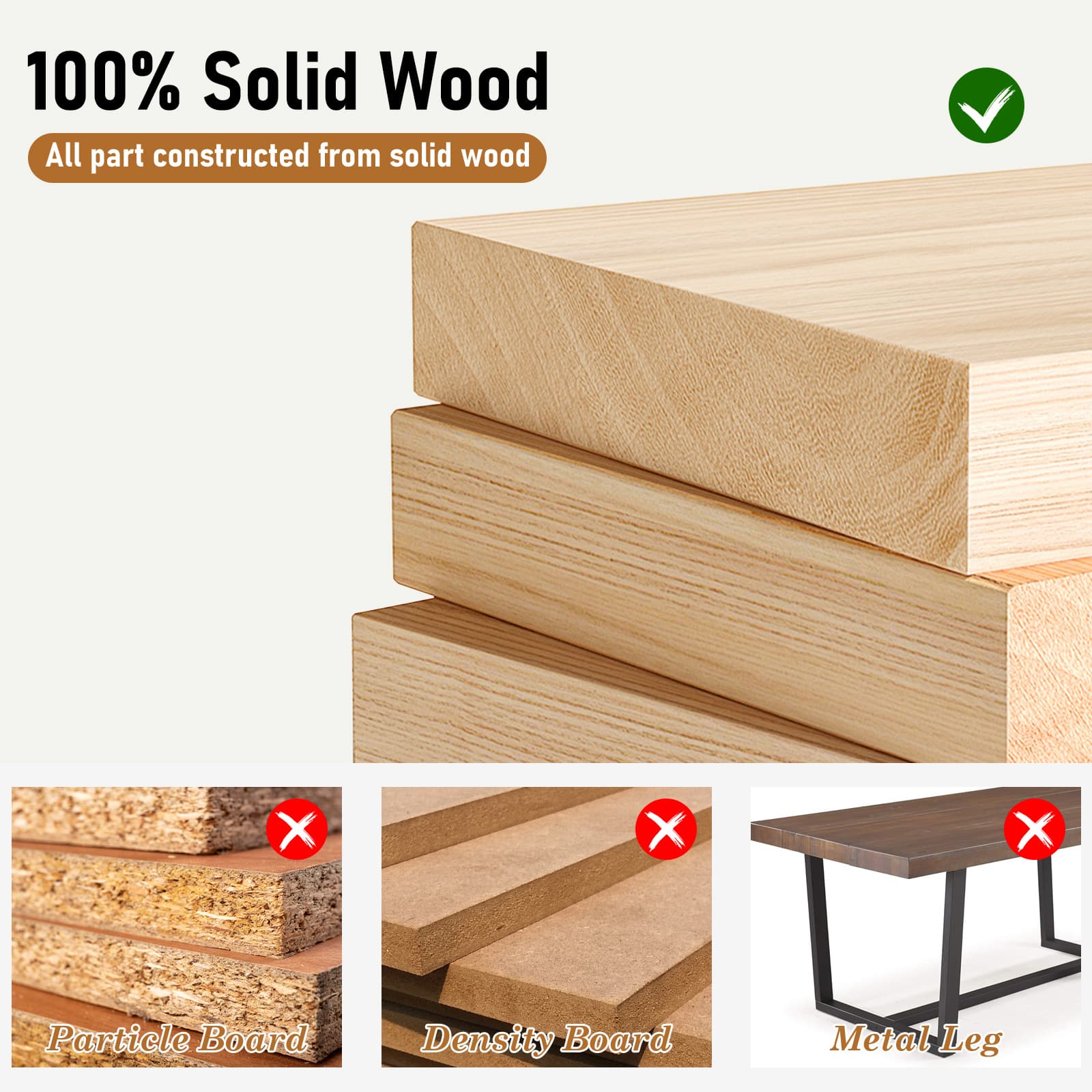 70 Inch Solid Wood Dining Table for 6-8 People