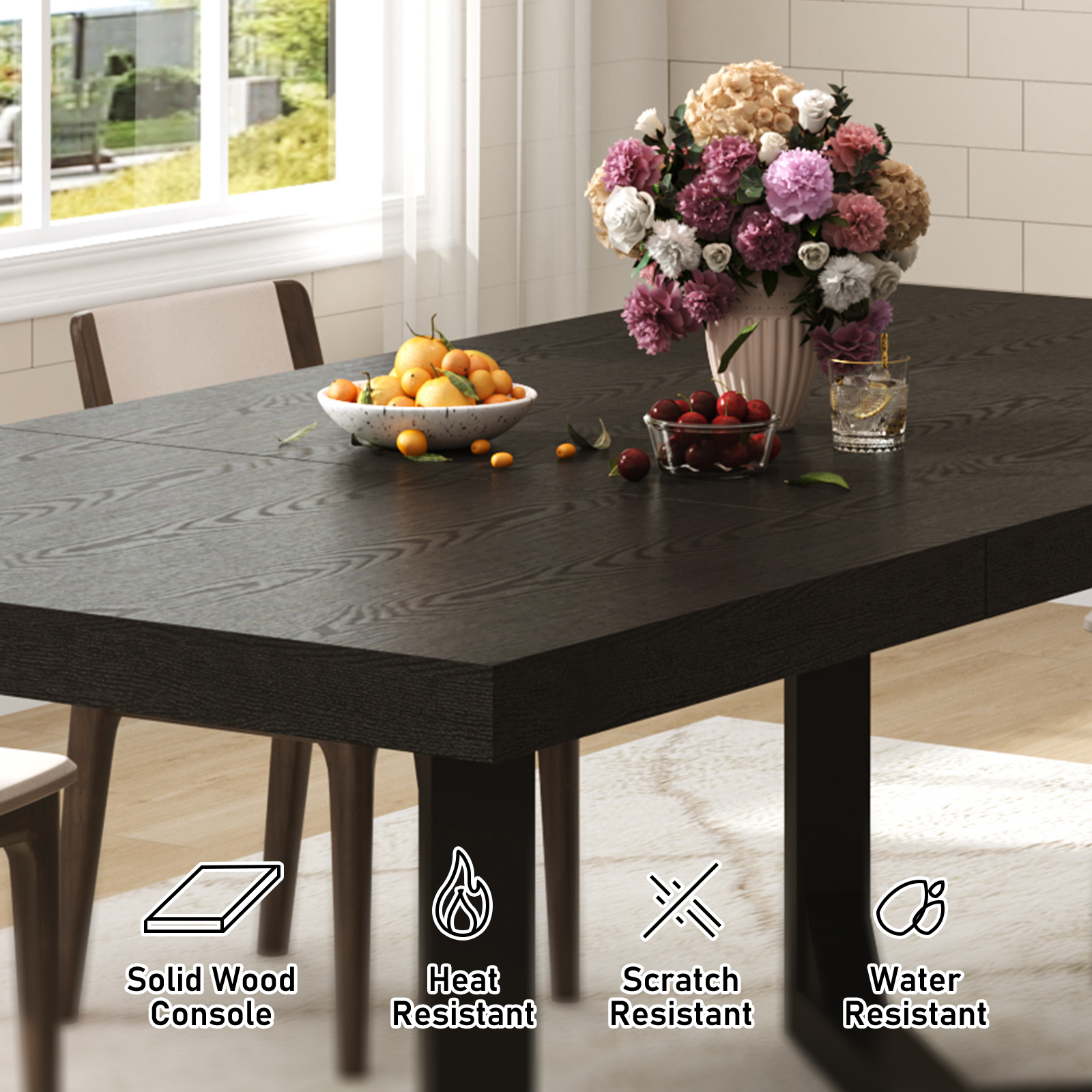 70 Inch Solid Wood Dining Table for 6-8 People
