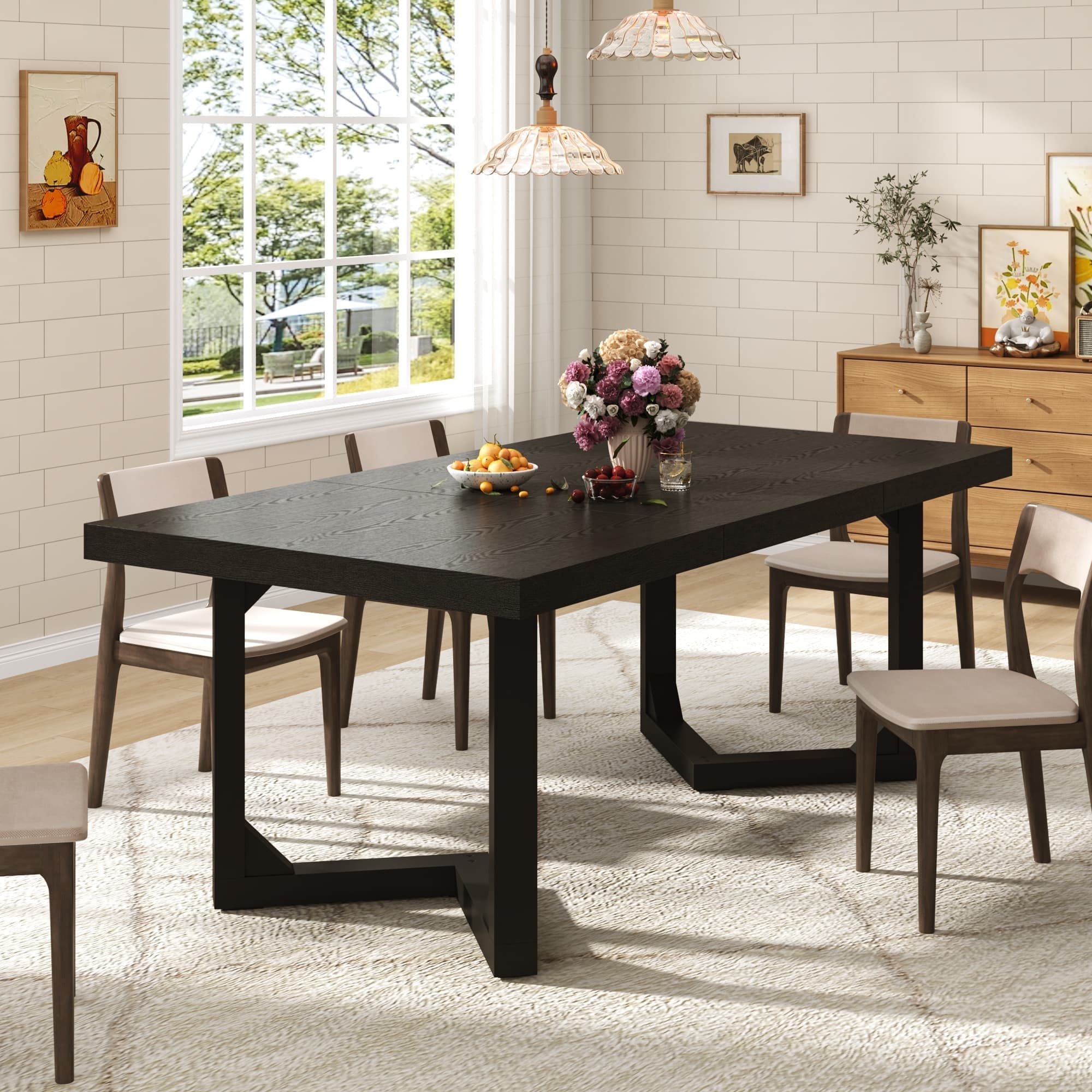 70 Inch Solid Wood Dining Table for 6-8 People