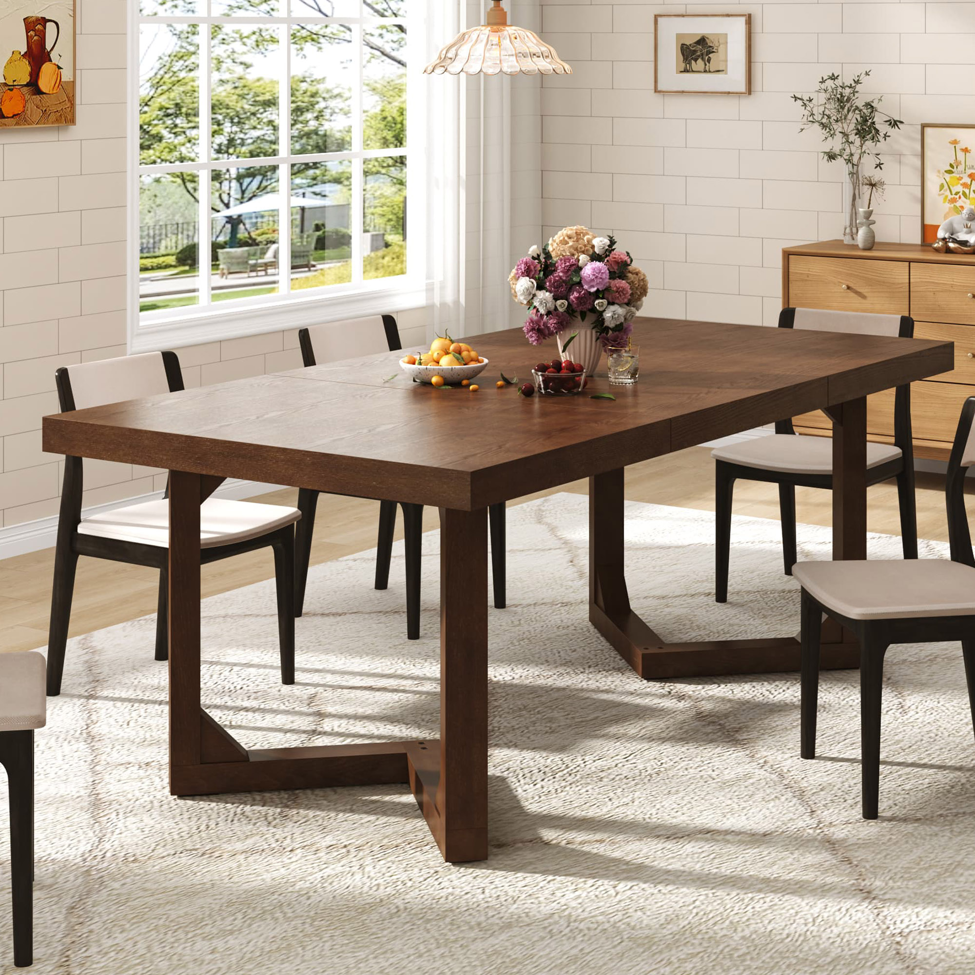 70 Inch Solid Wood Dining Table for 6-8 People