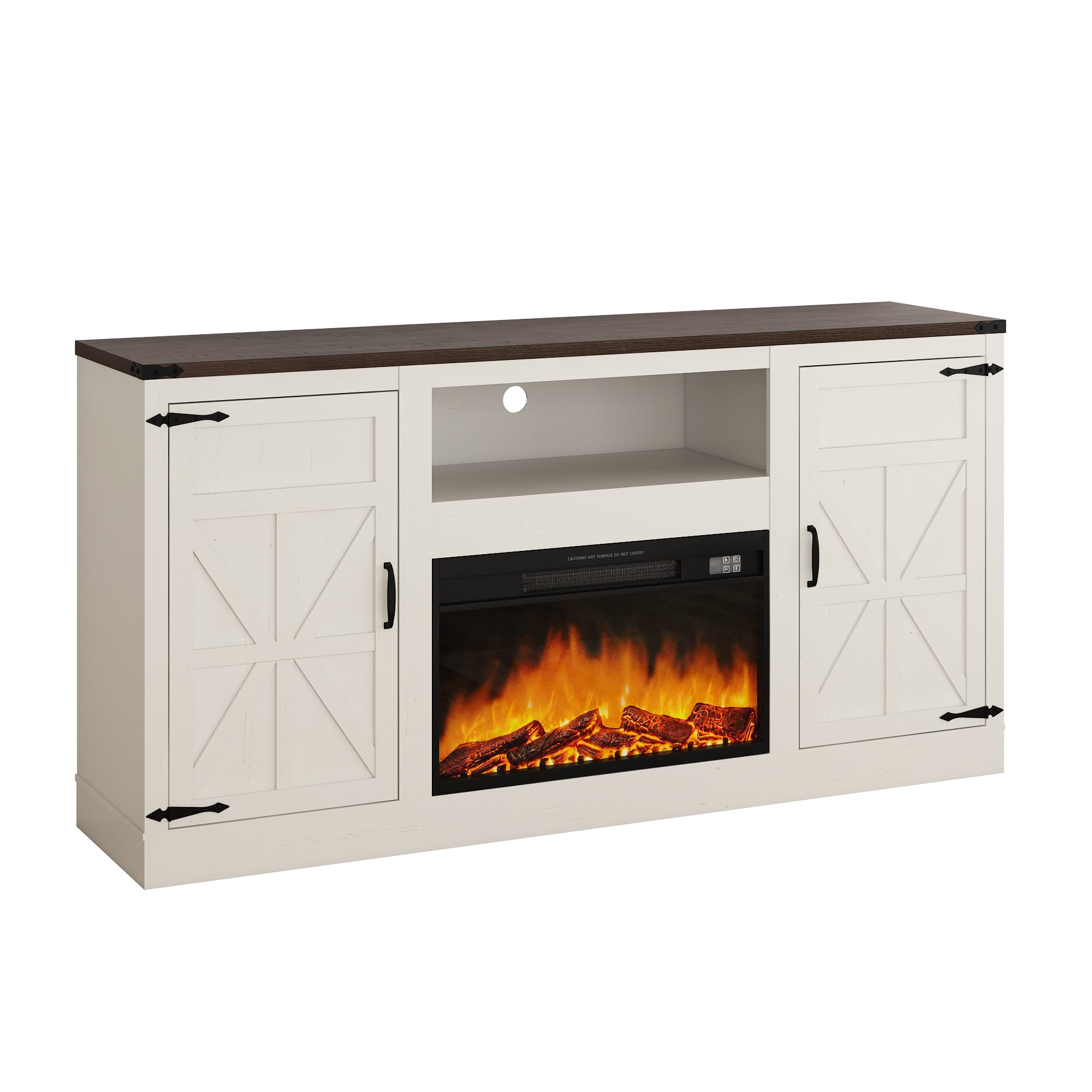 Blotout 66" Fireplace TV Stand for TVs up to 65" 75" with 23" Electric Fireplace, Farmhouse Entertainment Center with Power Outlets
