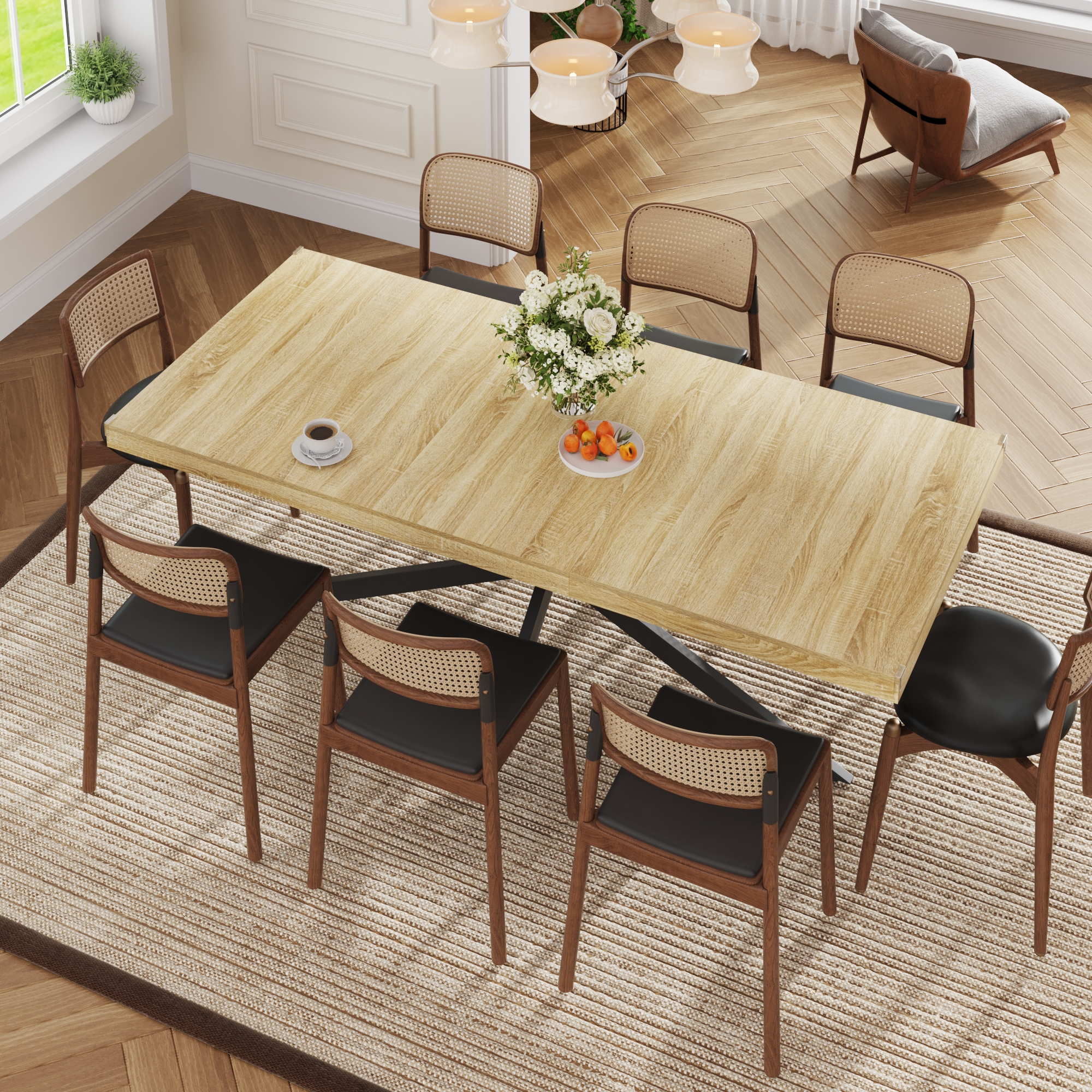 59.1"-78.7" Extendable Dining Table for 6-8,Modern Kitchen Table with Hidden Storage,Metal Support Legs, Stable Structure