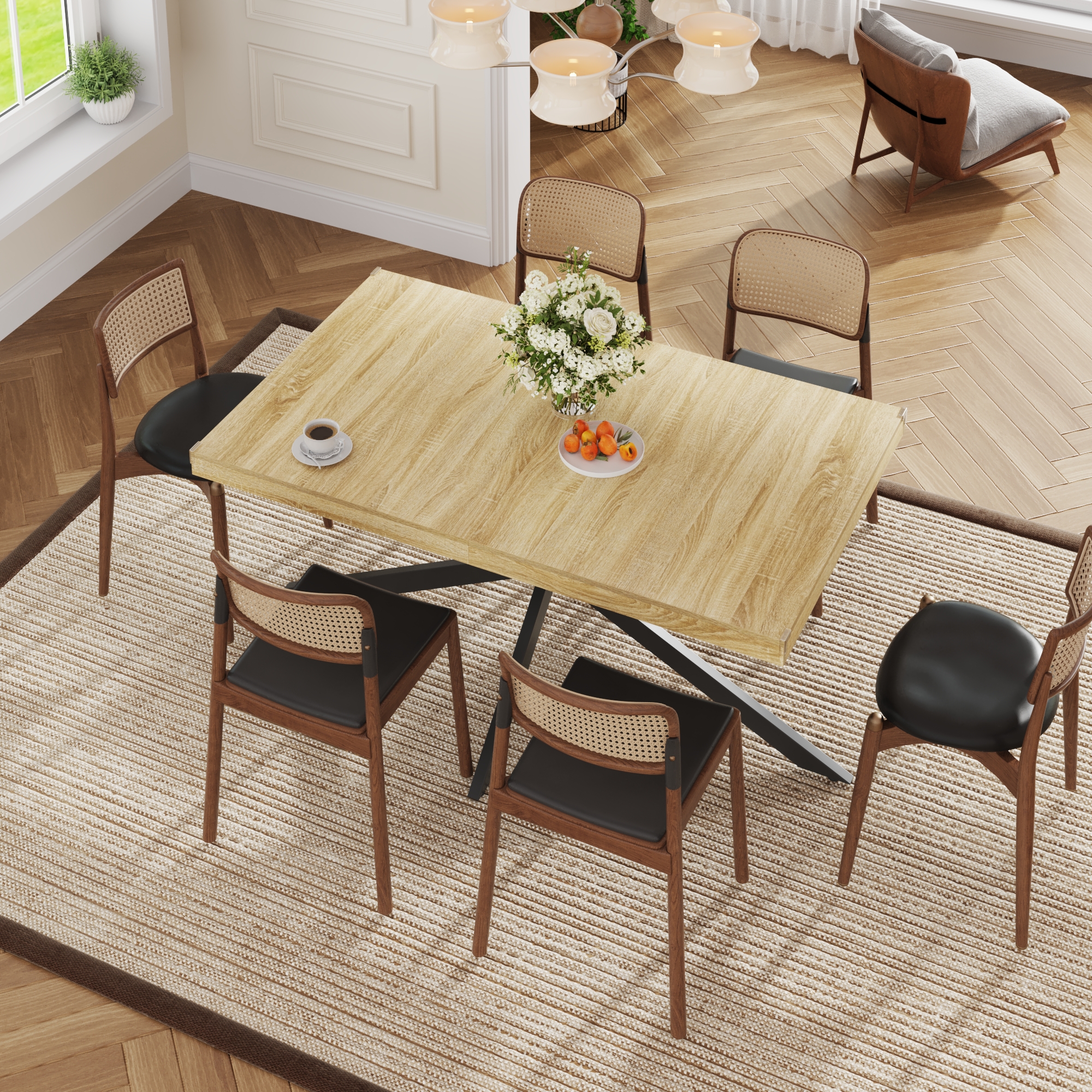 59.1"-78.7" Extendable Dining Table for 6-8,Modern Kitchen Table with Hidden Storage,Metal Support Legs, Stable Structure