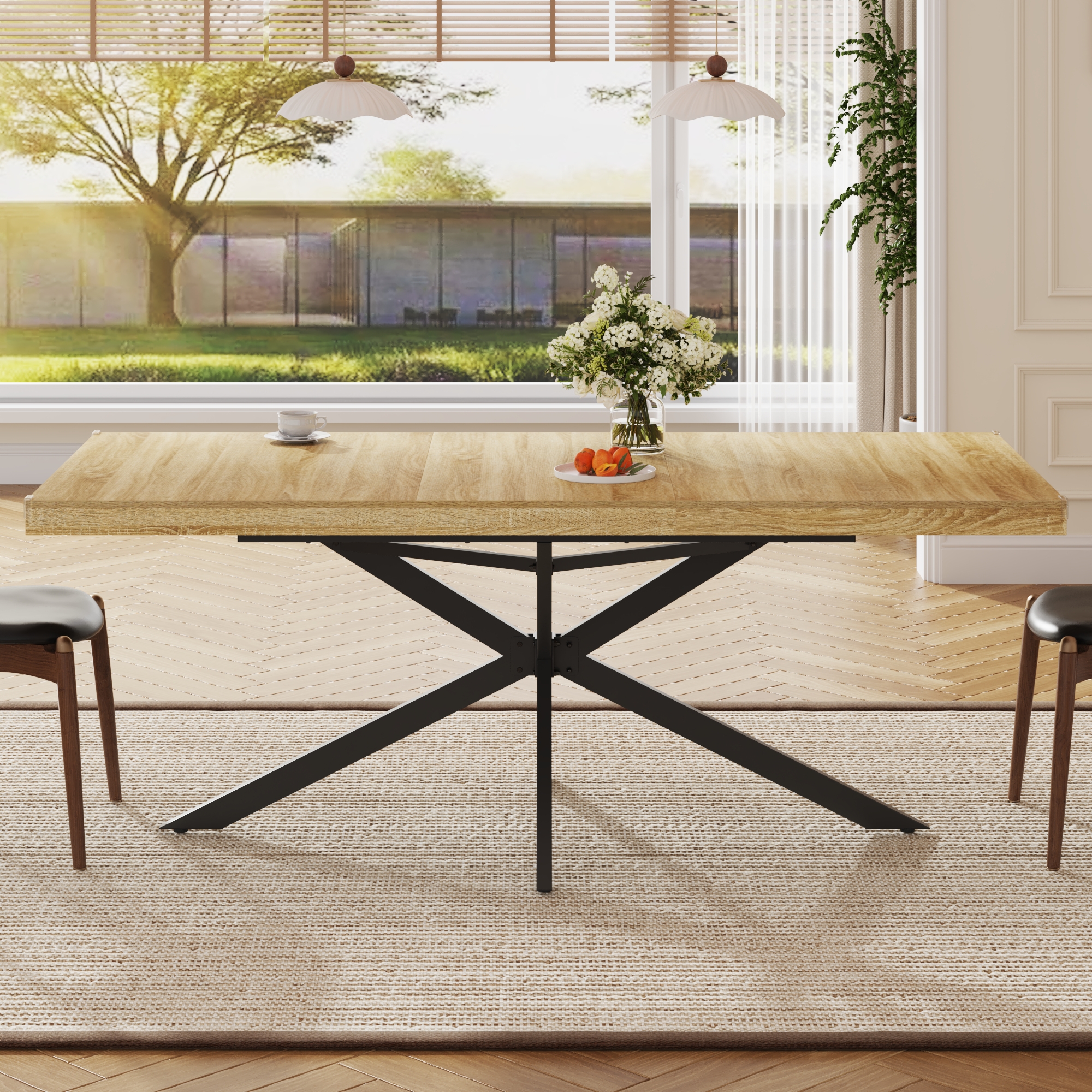 59.1"-78.7" Extendable Dining Table for 6-8，Modern Kitchen Table with Hidden Storage,Metal Support Legs, Stable Structure