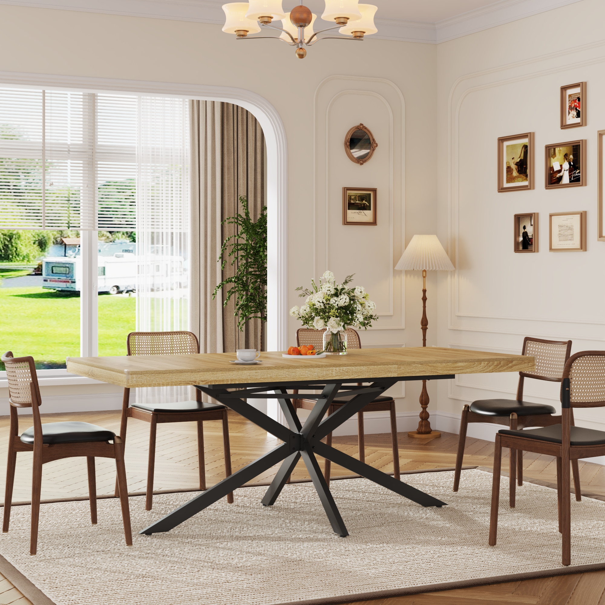 59.1"-78.7" Extendable Dining Table for 6-8,Modern Kitchen Table with Hidden Storage,Metal Support Legs, Stable Structure