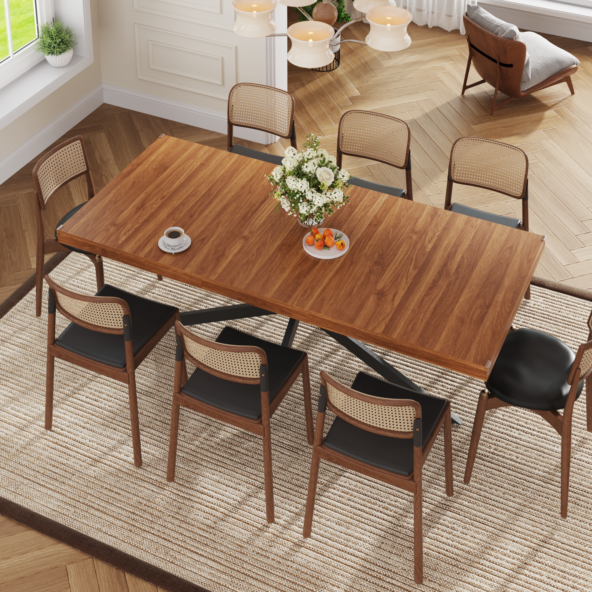 59.1"-78.7" Extendable Dining Table for 6-8,Modern Kitchen Table with Hidden Storage,Metal Support Legs, Stable Structure