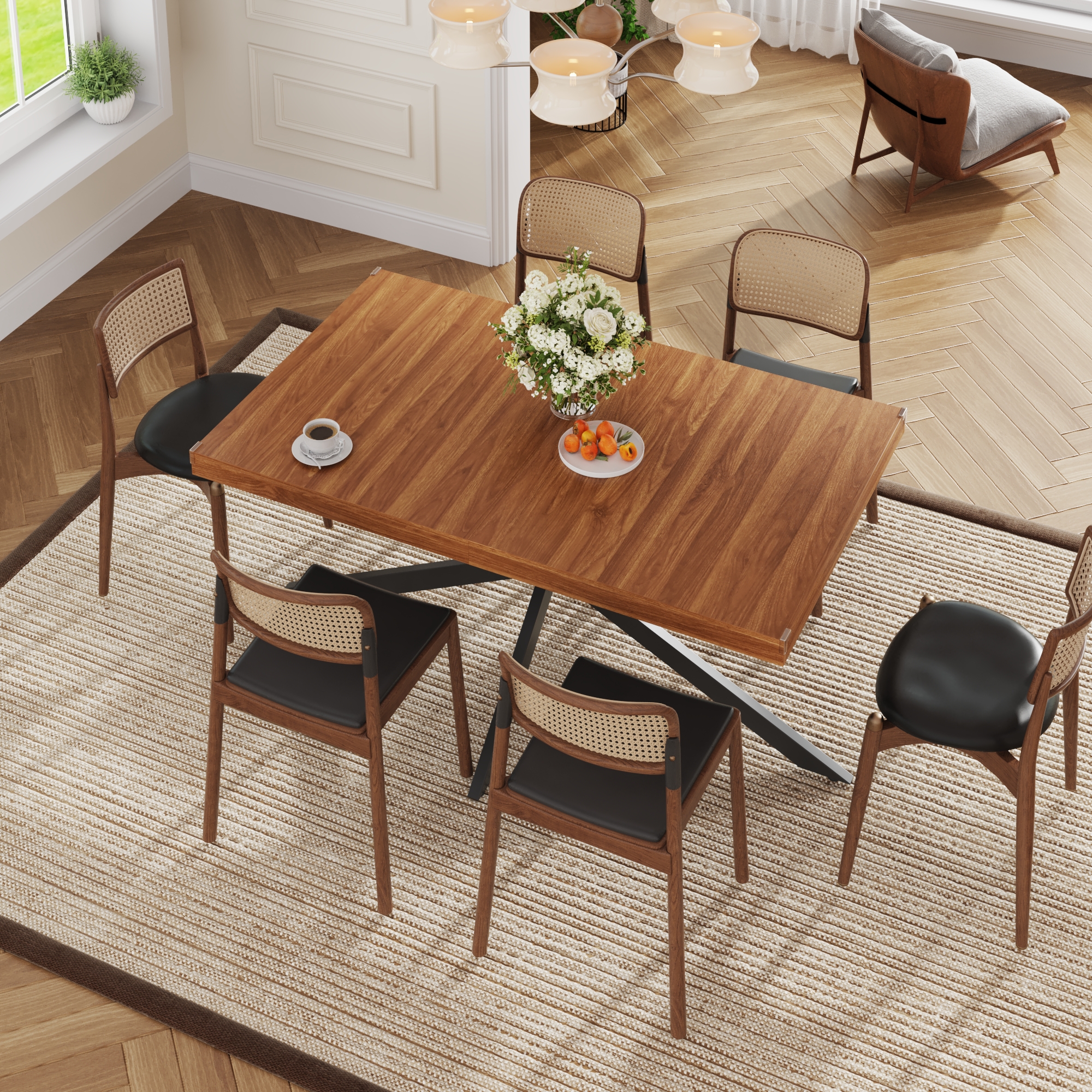 59.1"-78.7" Extendable Dining Table for 6-8,Modern Kitchen Table with Hidden Storage,Metal Support Legs, Stable Structure