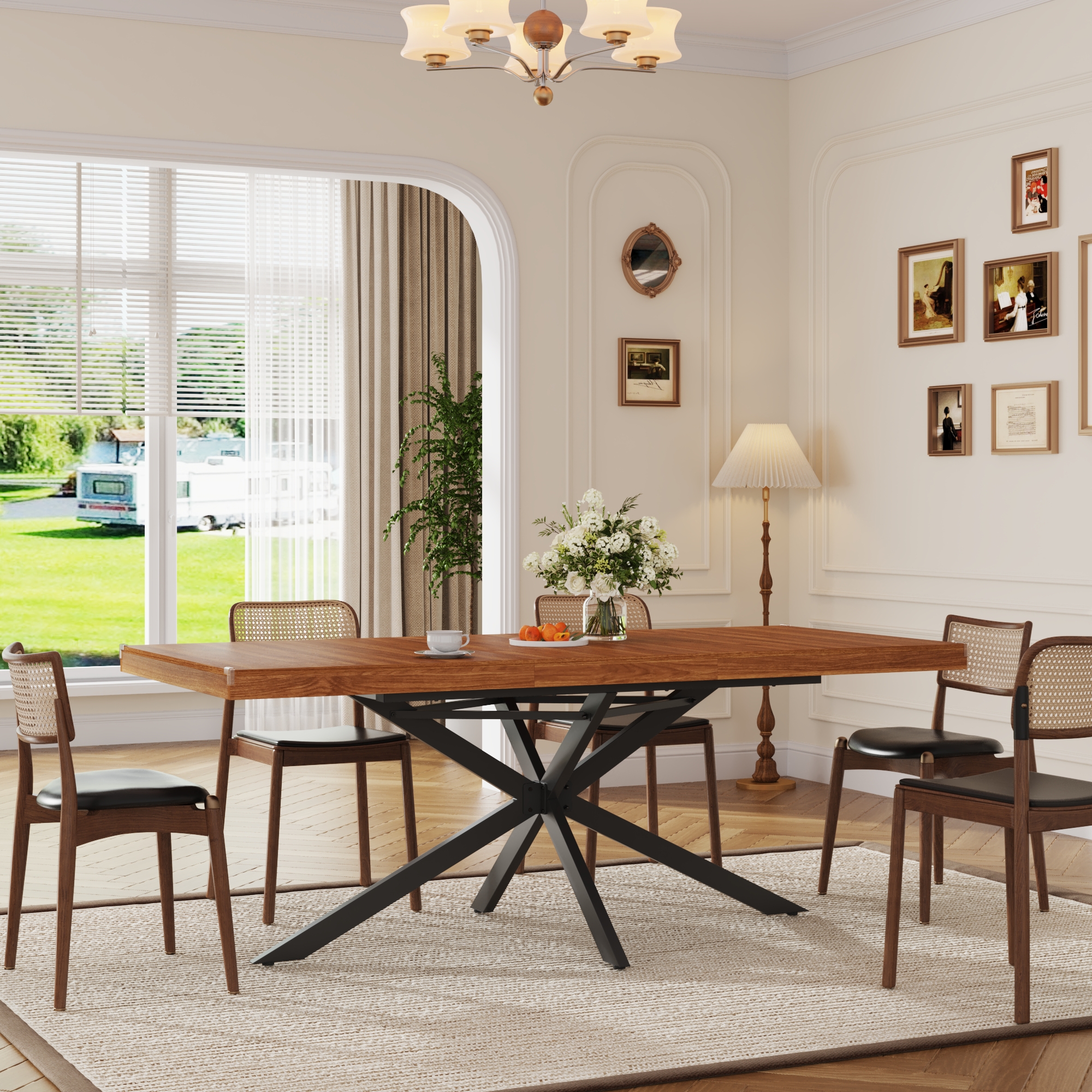 59.1"-78.7" Extendable Dining Table for 6-8,Modern Kitchen Table with Hidden Storage,Metal Support Legs, Stable Structure