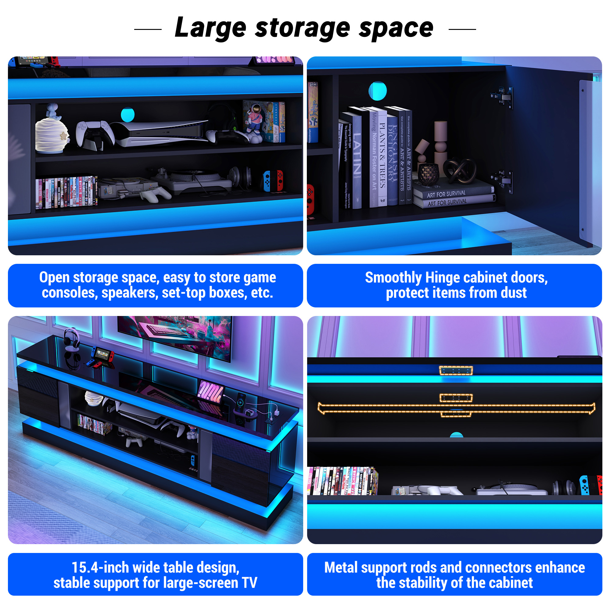 Blotout 81" TV Stand with LED Lights & Power Outlet for 90/85/80 Inch TV, Modern Gaming Entertainment Center with High Gloss Cabinet, Media TV Console for Living Room