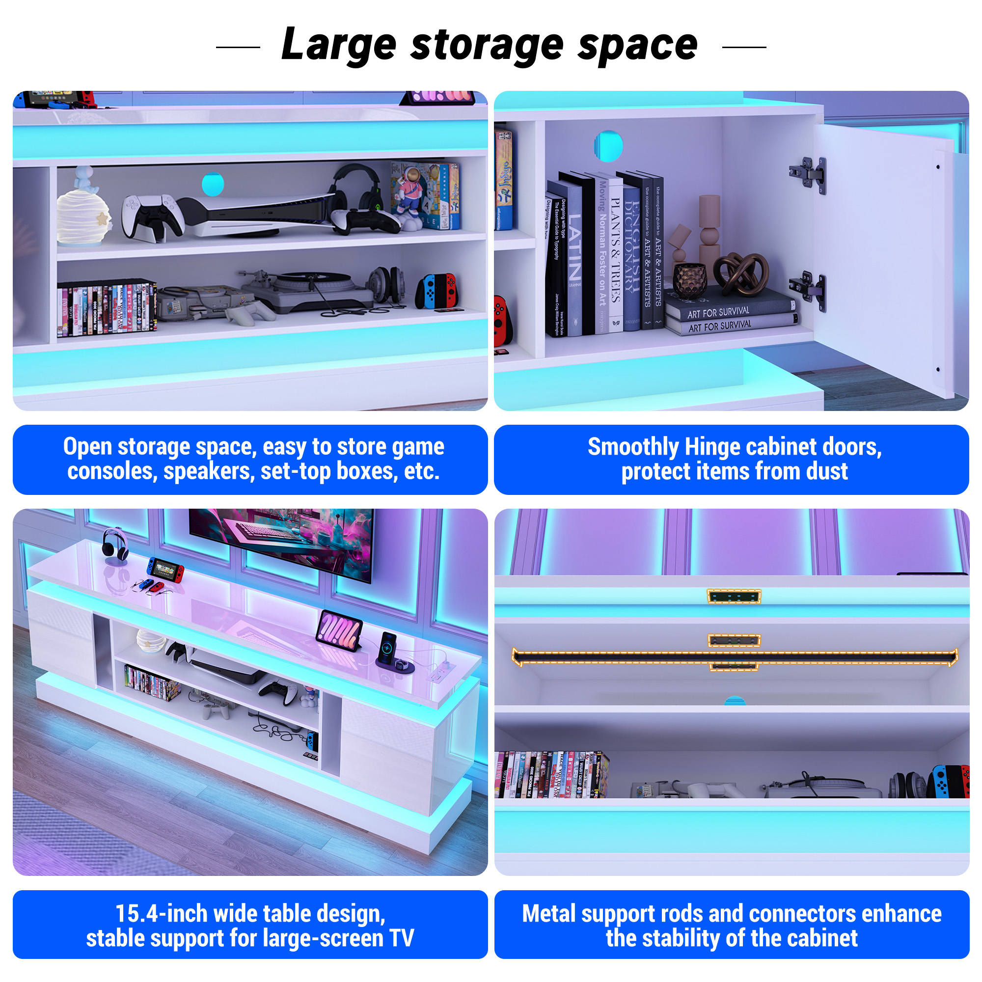 Blotout 81" TV Stand with LED Lights & Power Outlet for 90/85/80 Inch TV, Modern Gaming Entertainment Center with High Gloss Cabinet, Media TV Console for Living Room
