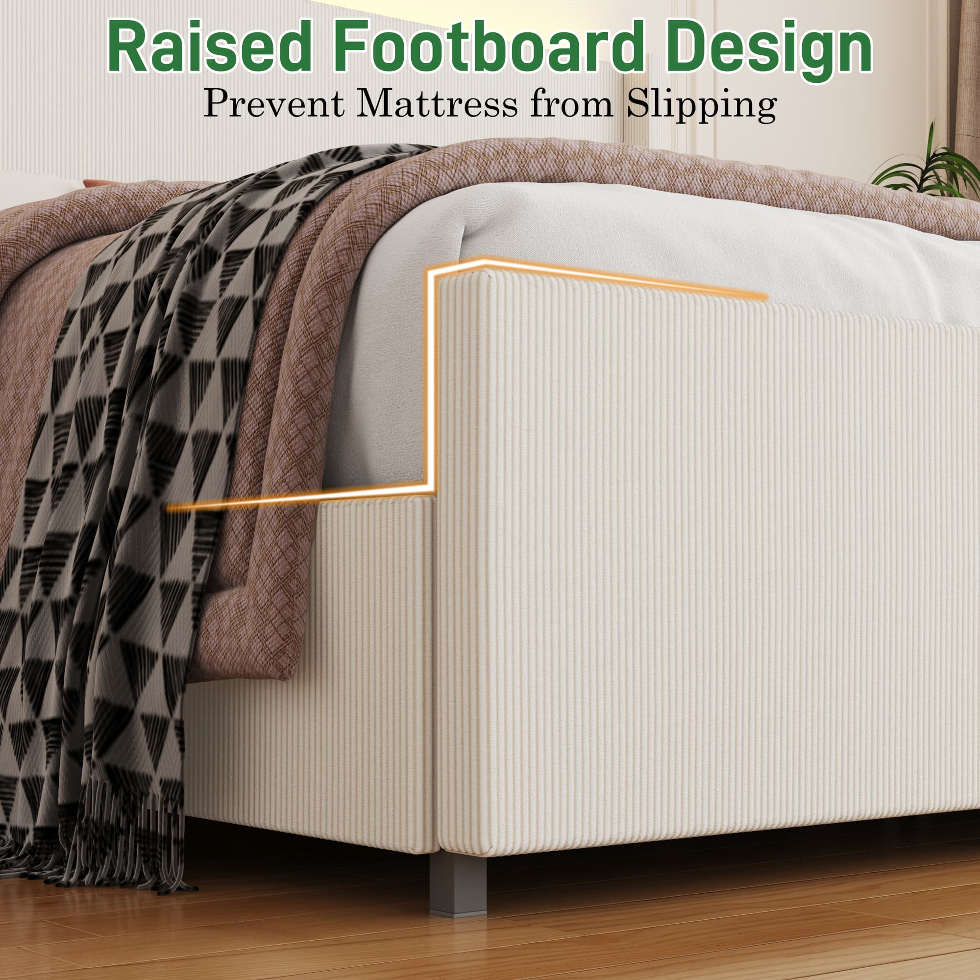 Blotout- Queen LED Bed Frame with Wingback Headboard & 2 Drawers