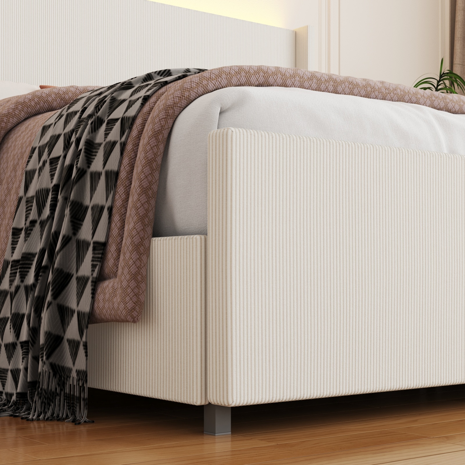 Blotout- Queen LED Bed Frame with Wingback Headboard & 2 Drawers