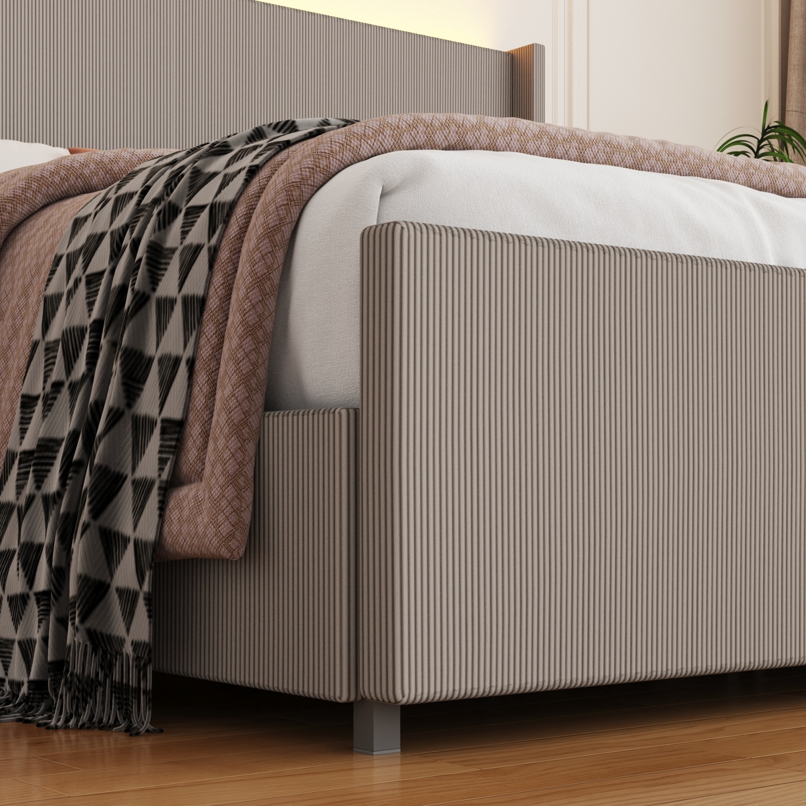 Blotout- Queen LED Bed Frame with Wingback Headboard & 2 Drawers