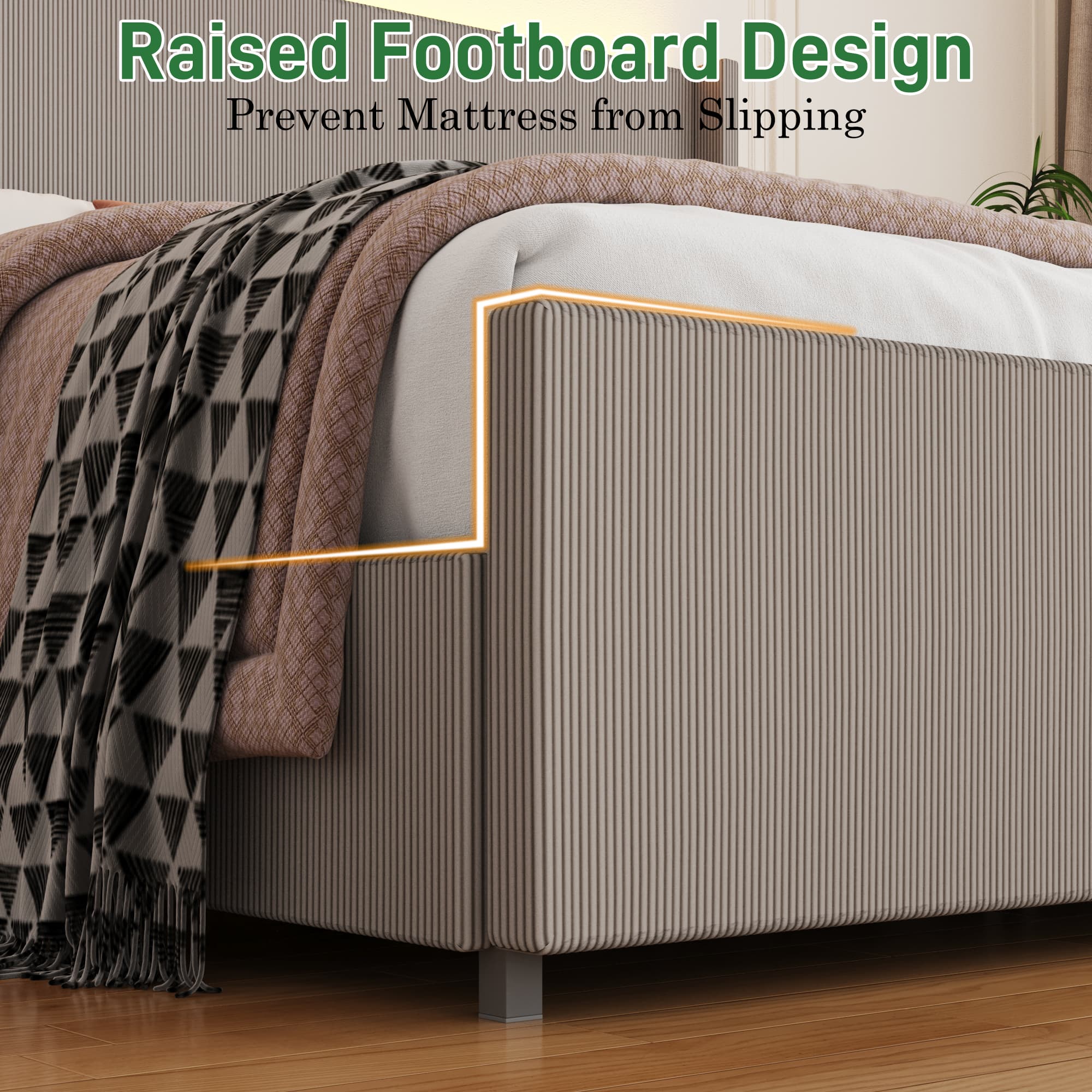 Blotout- Queen LED Bed Frame with Wingback Headboard & 2 Drawers