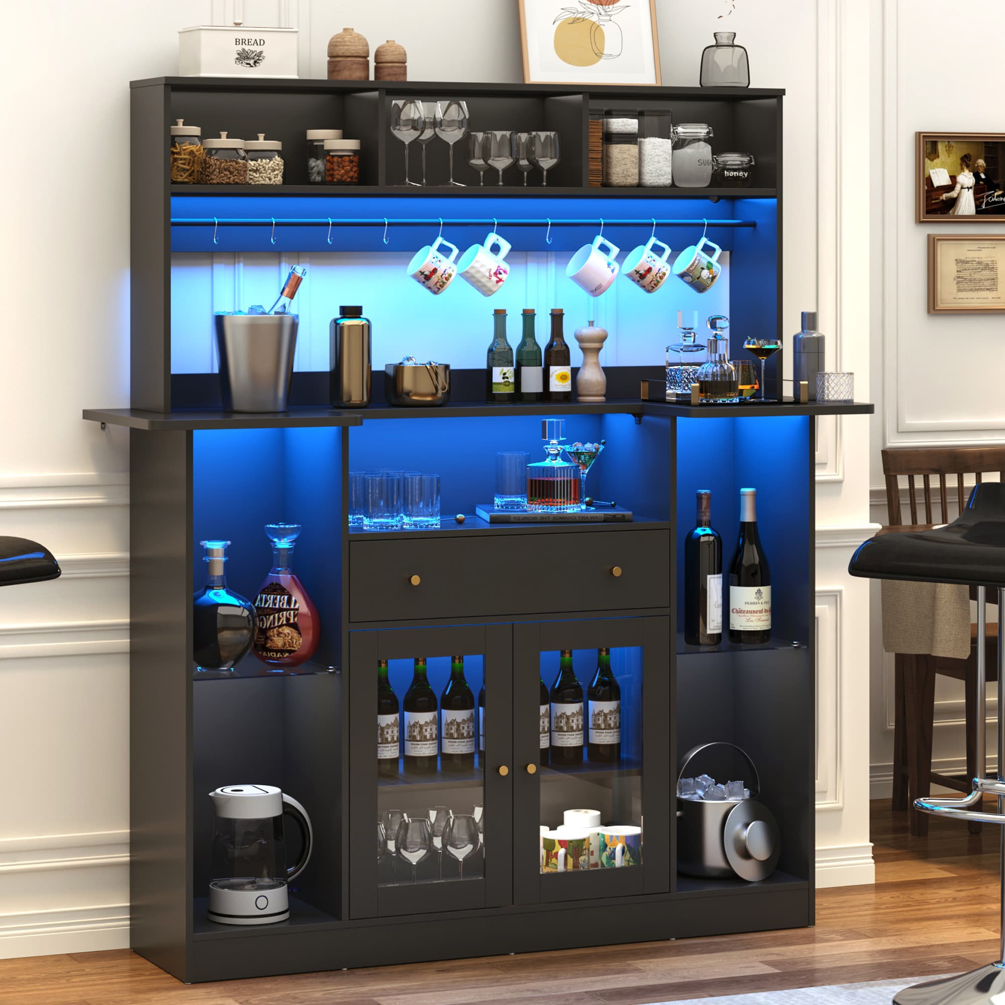 70"H LED Coffee Bar Cabinet & 10 Tier Storage 