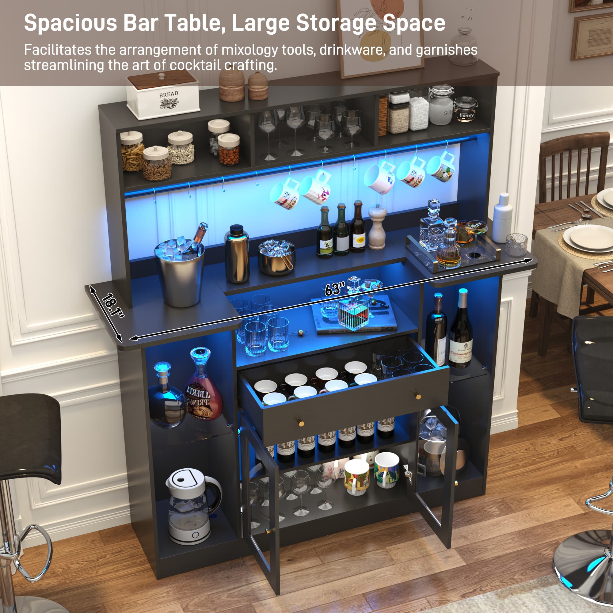 70"H LED Coffee Bar Cabinet & 10 Tier Storage 