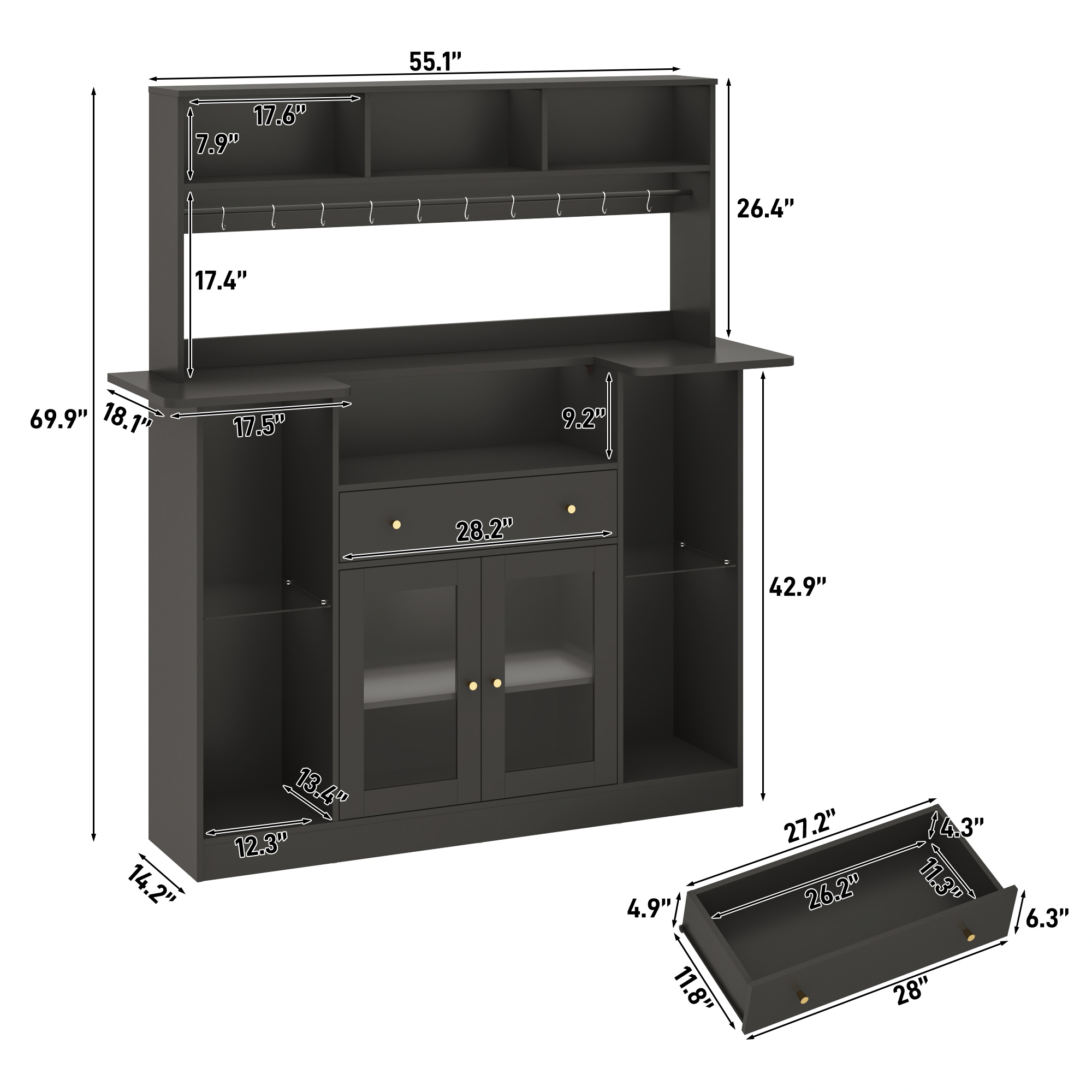 70"H LED Coffee Bar Cabinet & 10 Tier Storage 