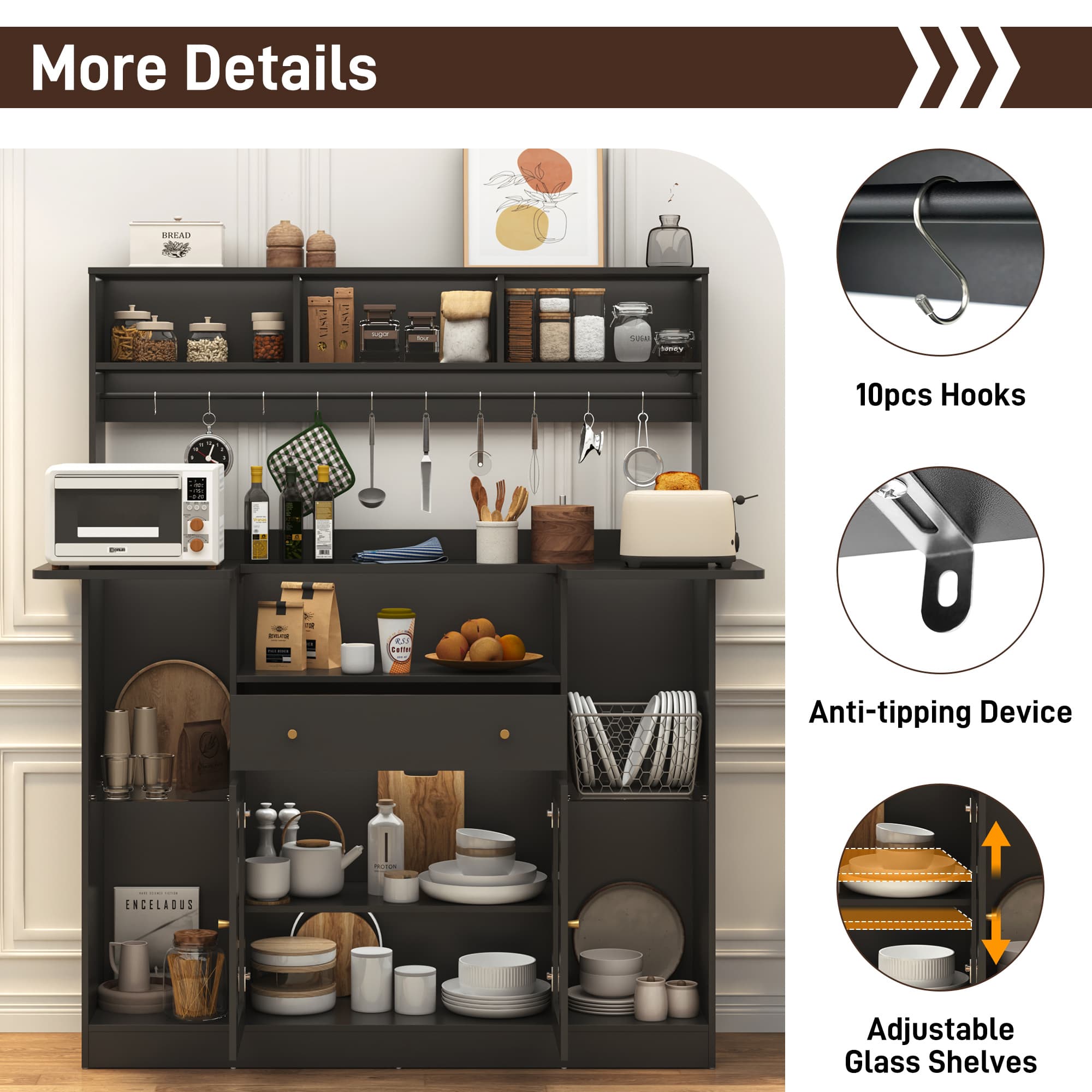 70"H LED Coffee Bar Cabinet & 10 Tier Storage 