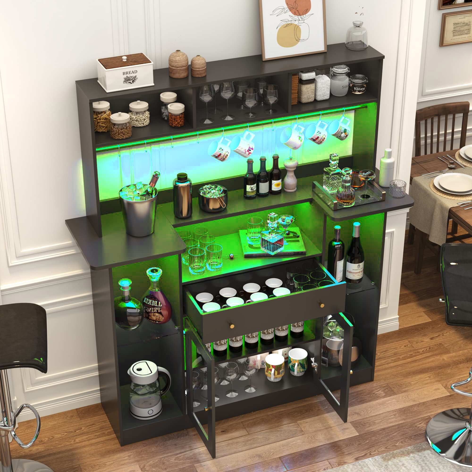 70"H LED Coffee Bar Cabinet & 10 Tier Storage 