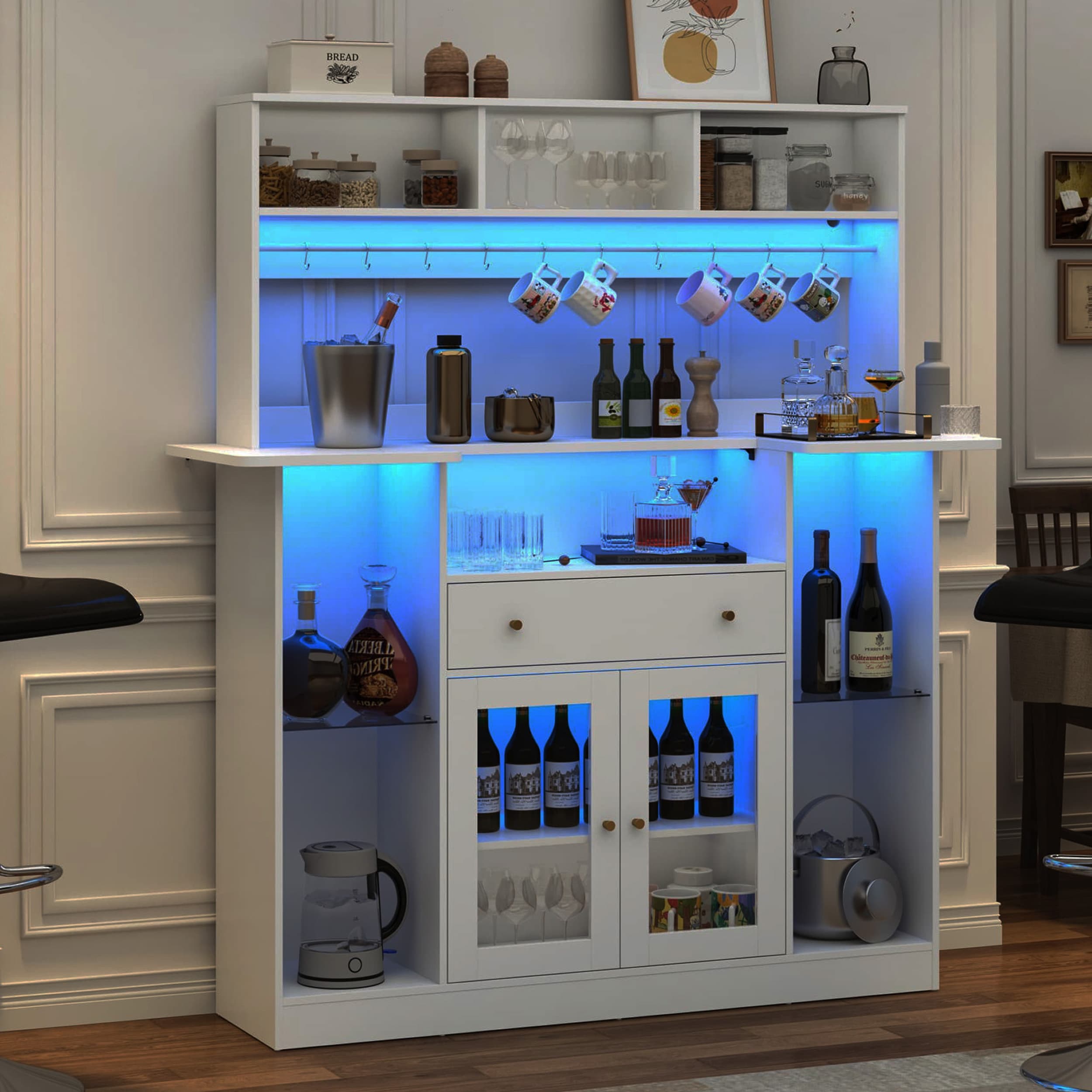 70"H LED Coffee Bar Cabinet & 10 Tier Storage 