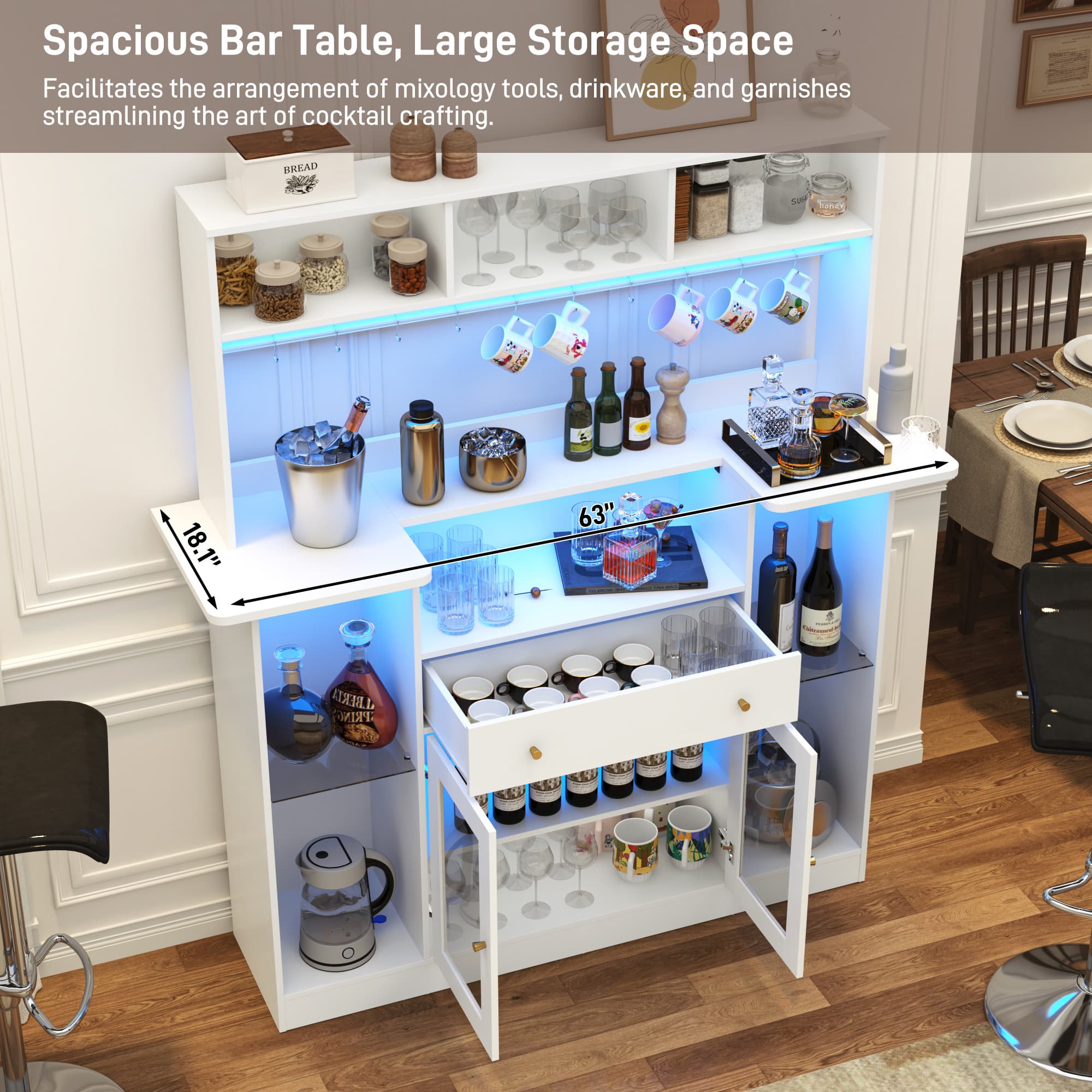 70"H LED Coffee Bar Cabinet & 10 Tier Storage 