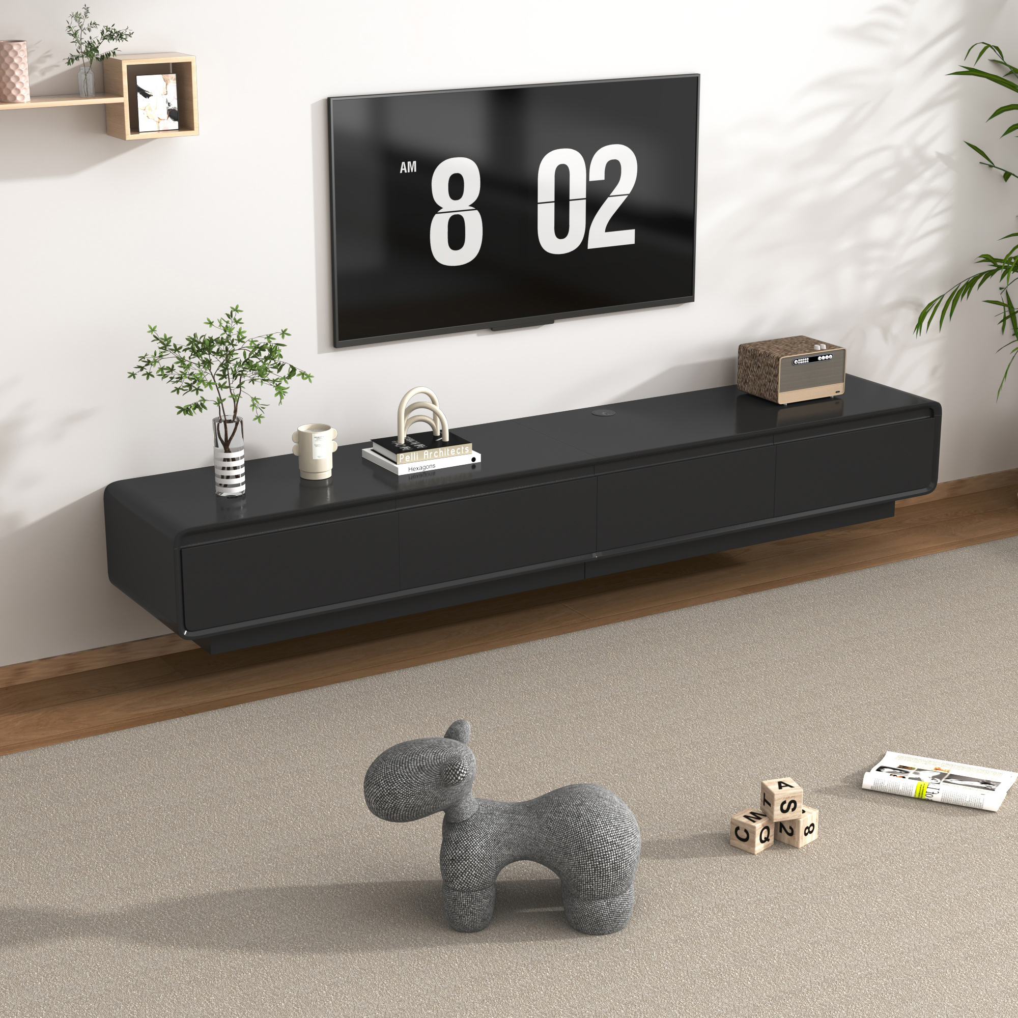 Blotout 78.7''Minimalist Floating TV Stand, Modern Wall-Mounted Media Console with 4 Drawers, Soft Close Hydraulic Cabinets, Round Corner & Cable Management for Wall-mounted TV Up to 90''