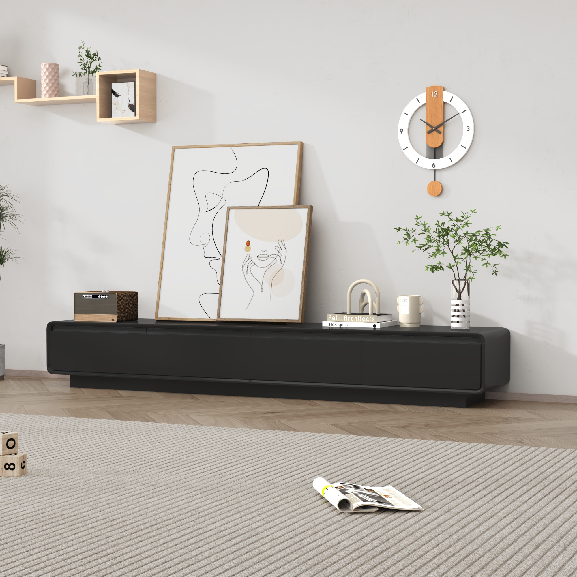 Blotout 78.7''Minimalist Floating TV Stand, Modern Wall-Mounted Media Console with 4 Drawers, Soft Close Hydraulic Cabinets, Round Corner & Cable Management for Wall-mounted TV Up to 90''