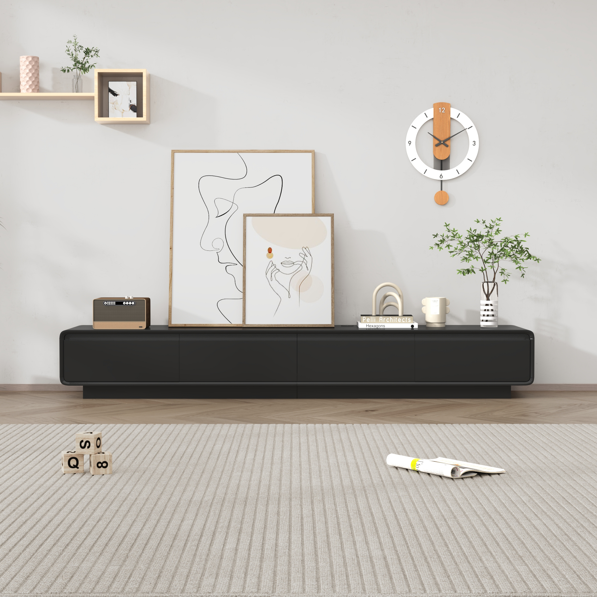 Blotout 78.7''Minimalist Floating TV Stand, Modern Wall-Mounted Media Console with 4 Drawers, Soft Close Hydraulic Cabinets, Round Corner & Cable Management for Wall-mounted TV Up to 90''