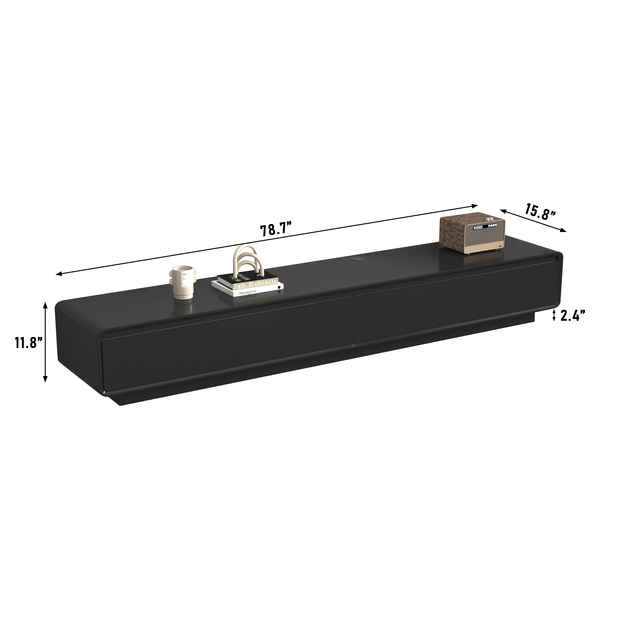 Blotout 78.7''Minimalist Floating TV Stand, Modern Wall-Mounted Media Console with 4 Drawers, Soft Close Hydraulic Cabinets, Round Corner & Cable Management for Wall-mounted TV Up to 90''