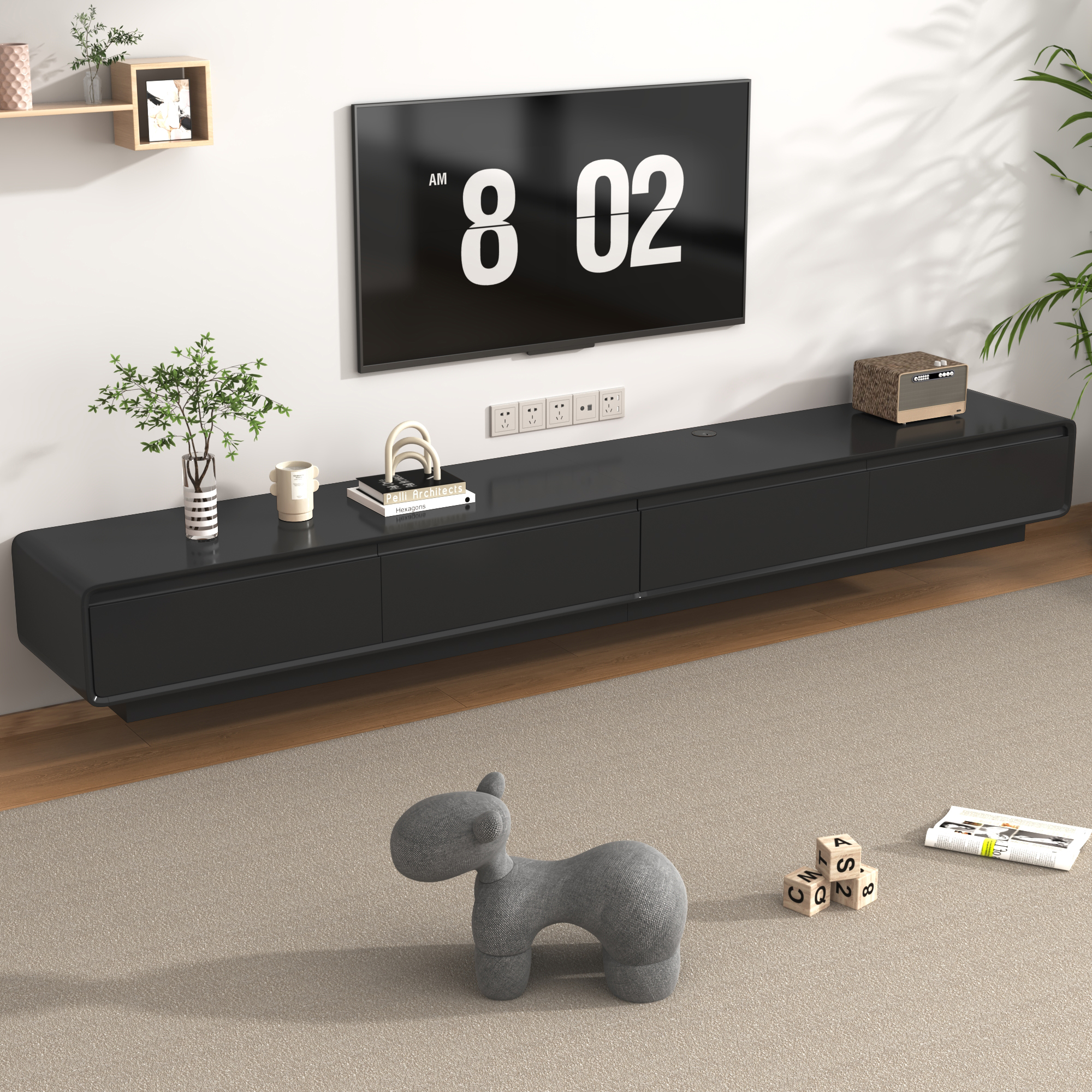 Blotout 94.5''Minimalist Floating TV Stand, Modern Wall-Mounted Media Console with 4 Drawers for Wall-mounted TV Up to 110''