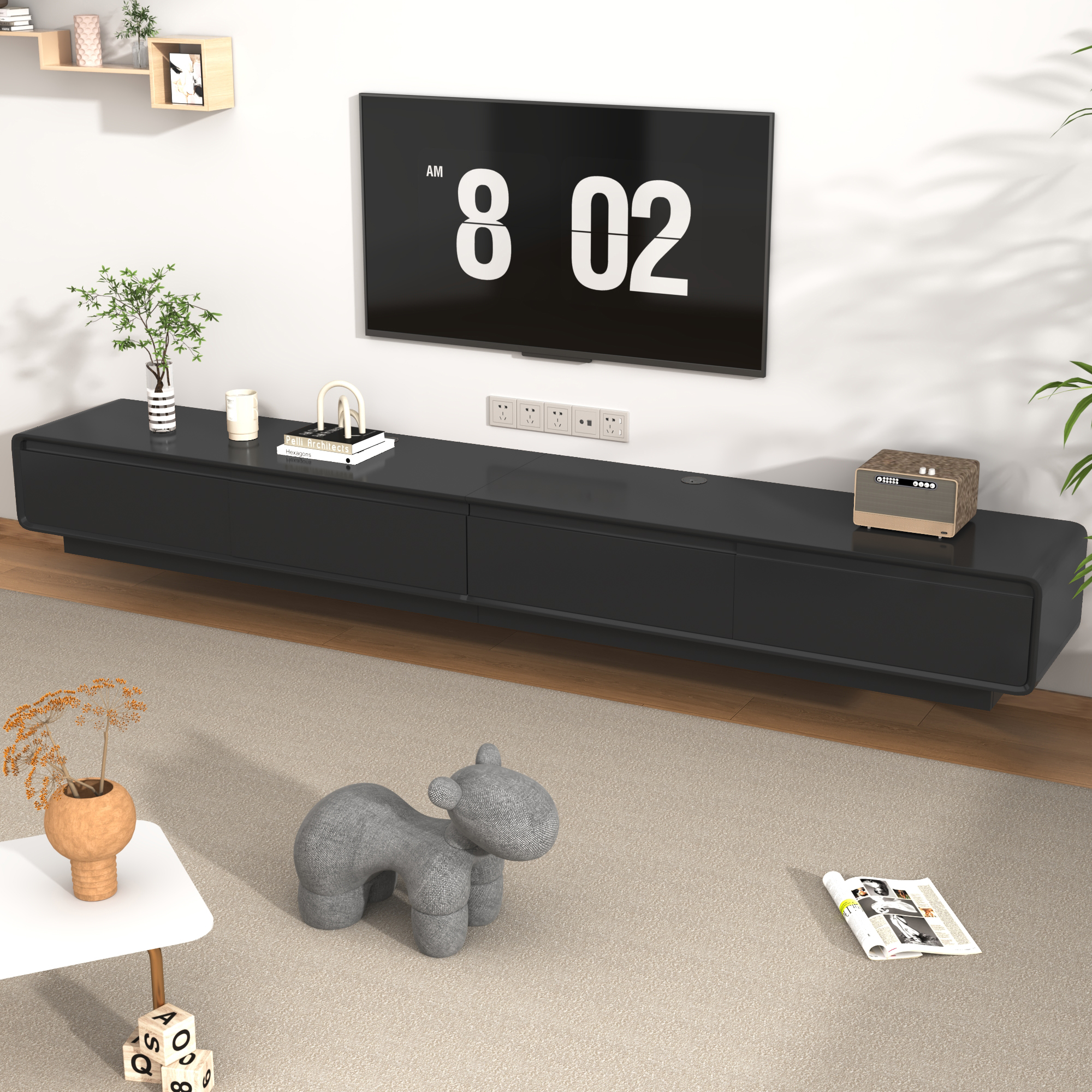 Blotout 94.5''Minimalist Floating TV Stand, Modern Wall-Mounted Media Console with 4 Drawers for Wall-mounted TV Up to 110''