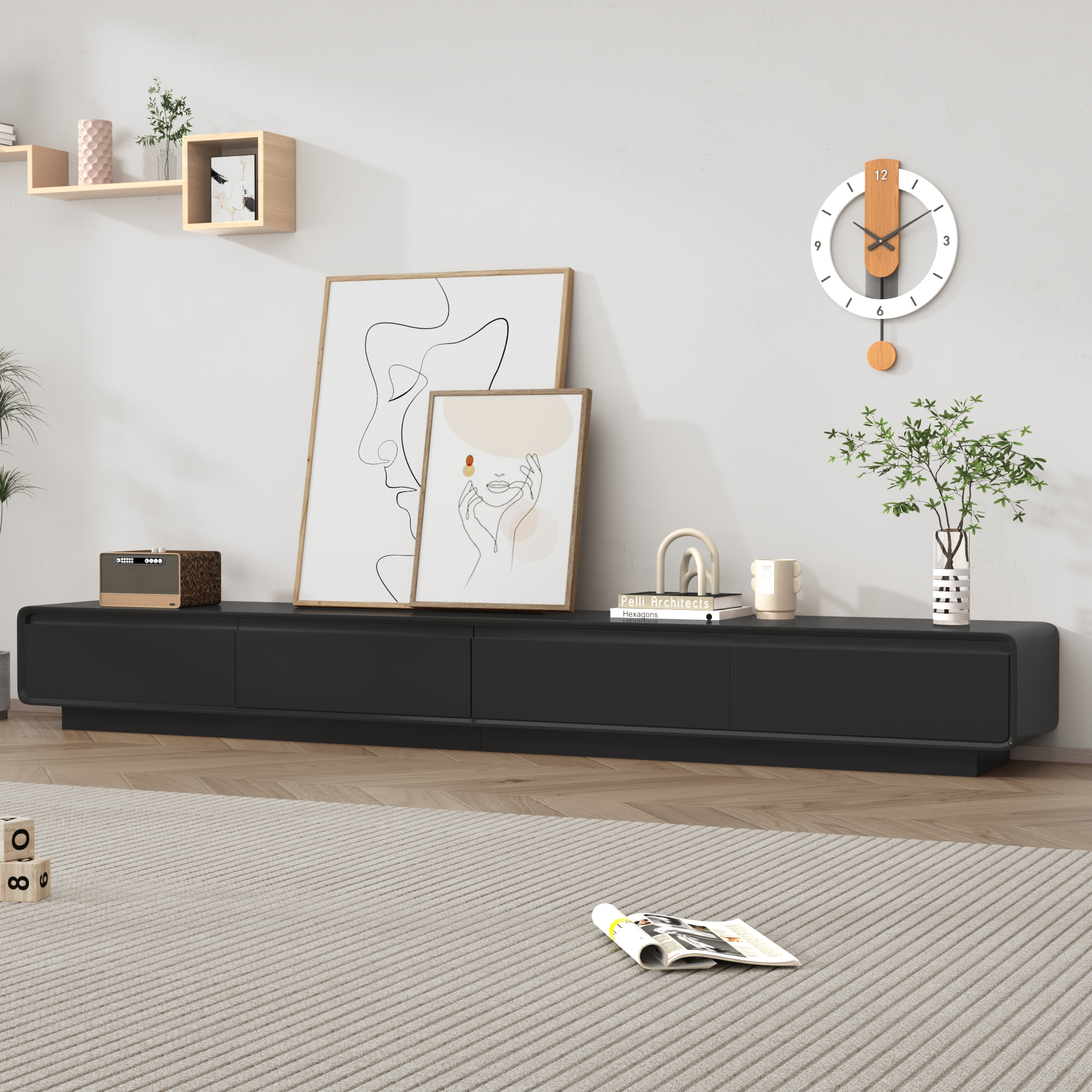 Blotout 94.5''Minimalist Floating TV Stand, Modern Wall-Mounted Media Console with 4 Drawers for Wall-mounted TV Up to 110''