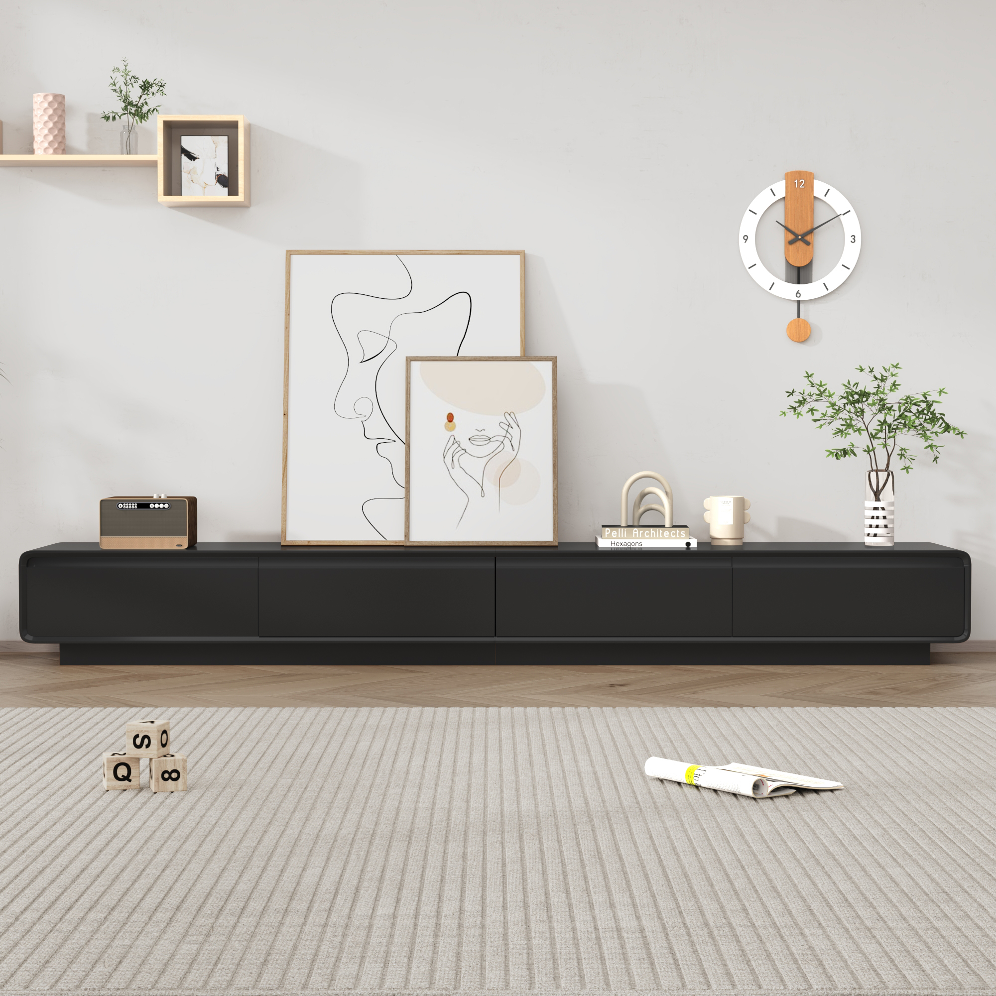 Blotout 94.5''Minimalist Floating TV Stand, Modern Wall-Mounted Media Console with 4 Drawers for Wall-mounted TV Up to 110''