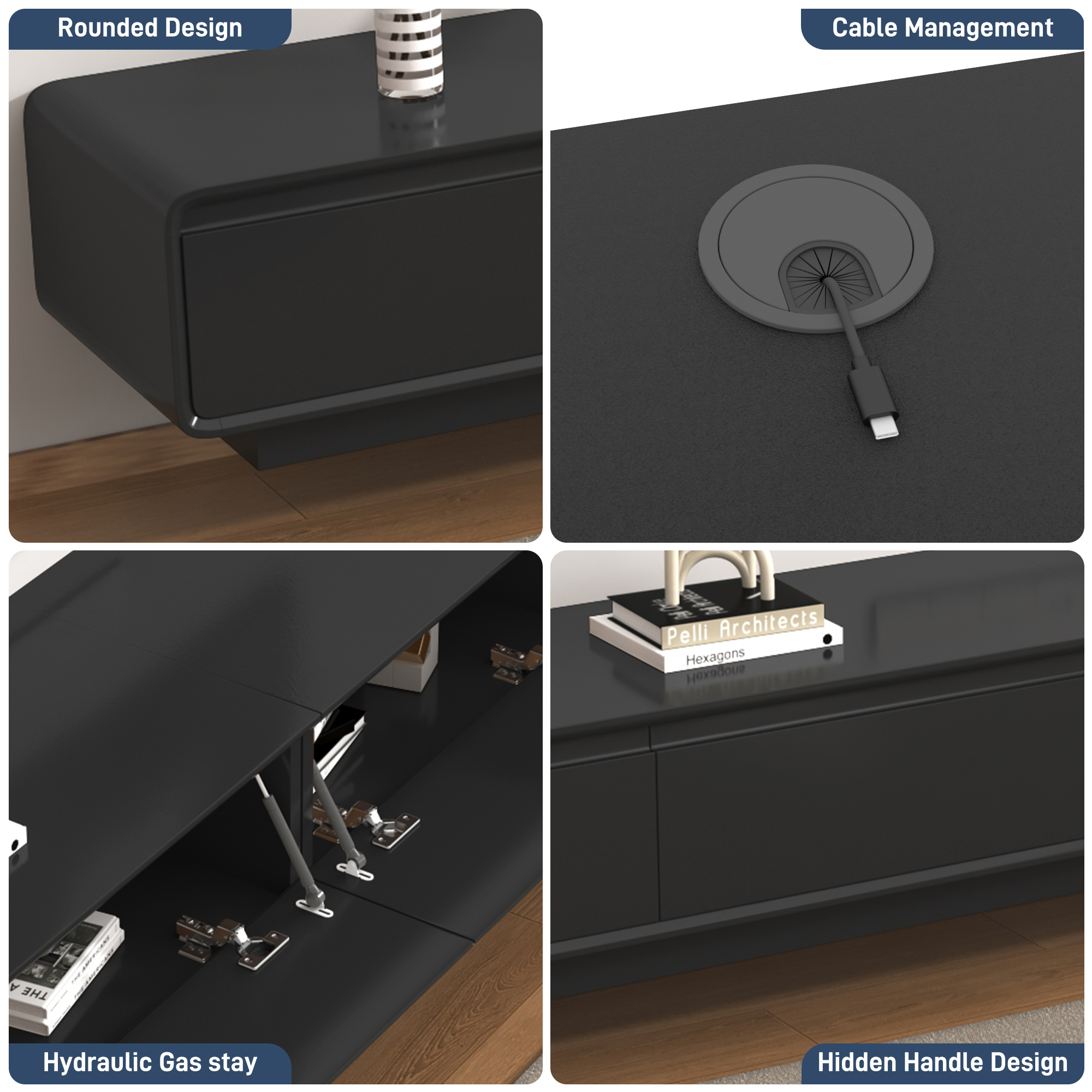 Blotout 94.5''Minimalist Floating TV Stand, Modern Wall-Mounted Media Console with 4 Drawers for Wall-mounted TV Up to 110''