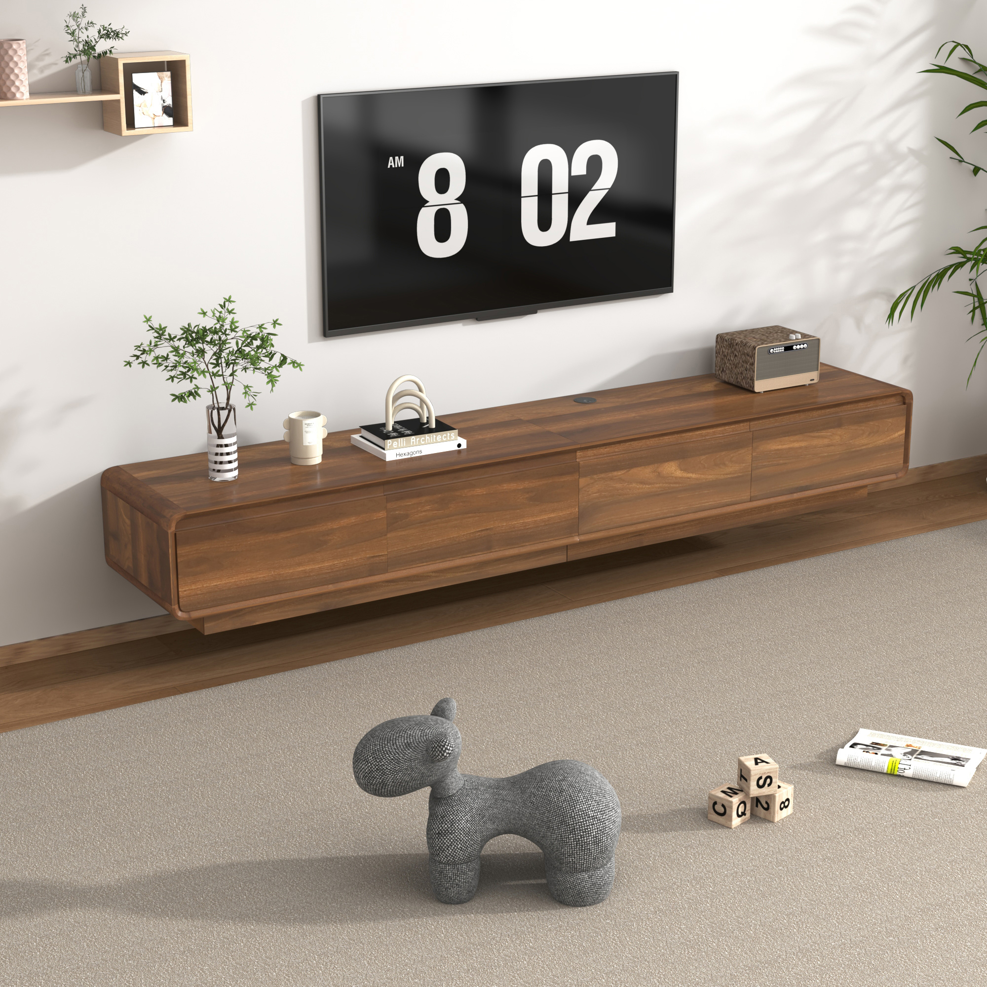 Blotout 78.7''Minimalist Floating TV Stand, Modern Wall-Mounted Media Console with 4 Drawers, Soft Close Hydraulic Cabinets, Round Corner & Cable Management for Wall-mounted TV Up to 90''
