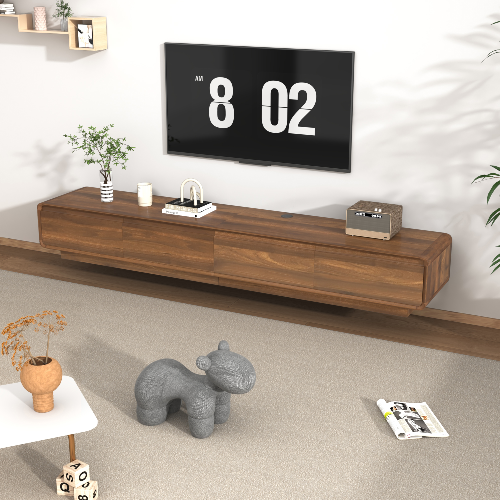 Blotout 78.7''Minimalist Floating TV Stand, Modern Wall-Mounted Media Console with 4 Drawers, Soft Close Hydraulic Cabinets, Round Corner & Cable Management for Wall-mounted TV Up to 90''