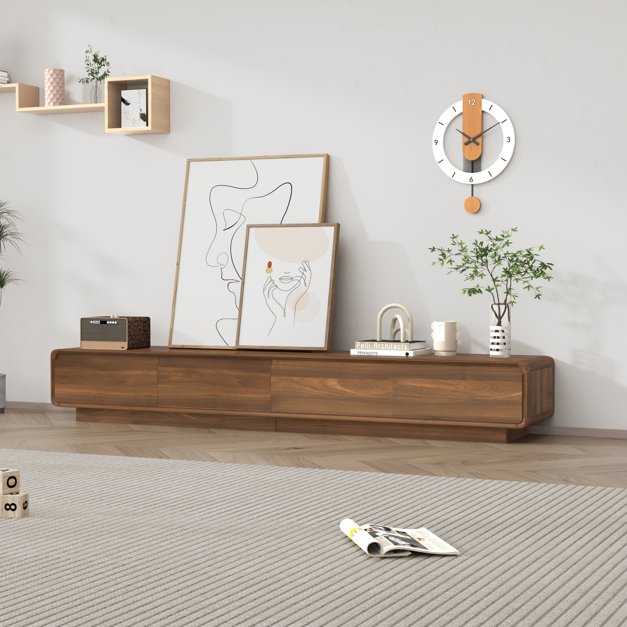 Blotout 78.7''Minimalist Floating TV Stand, Modern Wall-Mounted Media Console with 4 Drawers, Soft Close Hydraulic Cabinets, Round Corner & Cable Management for Wall-mounted TV Up to 90''