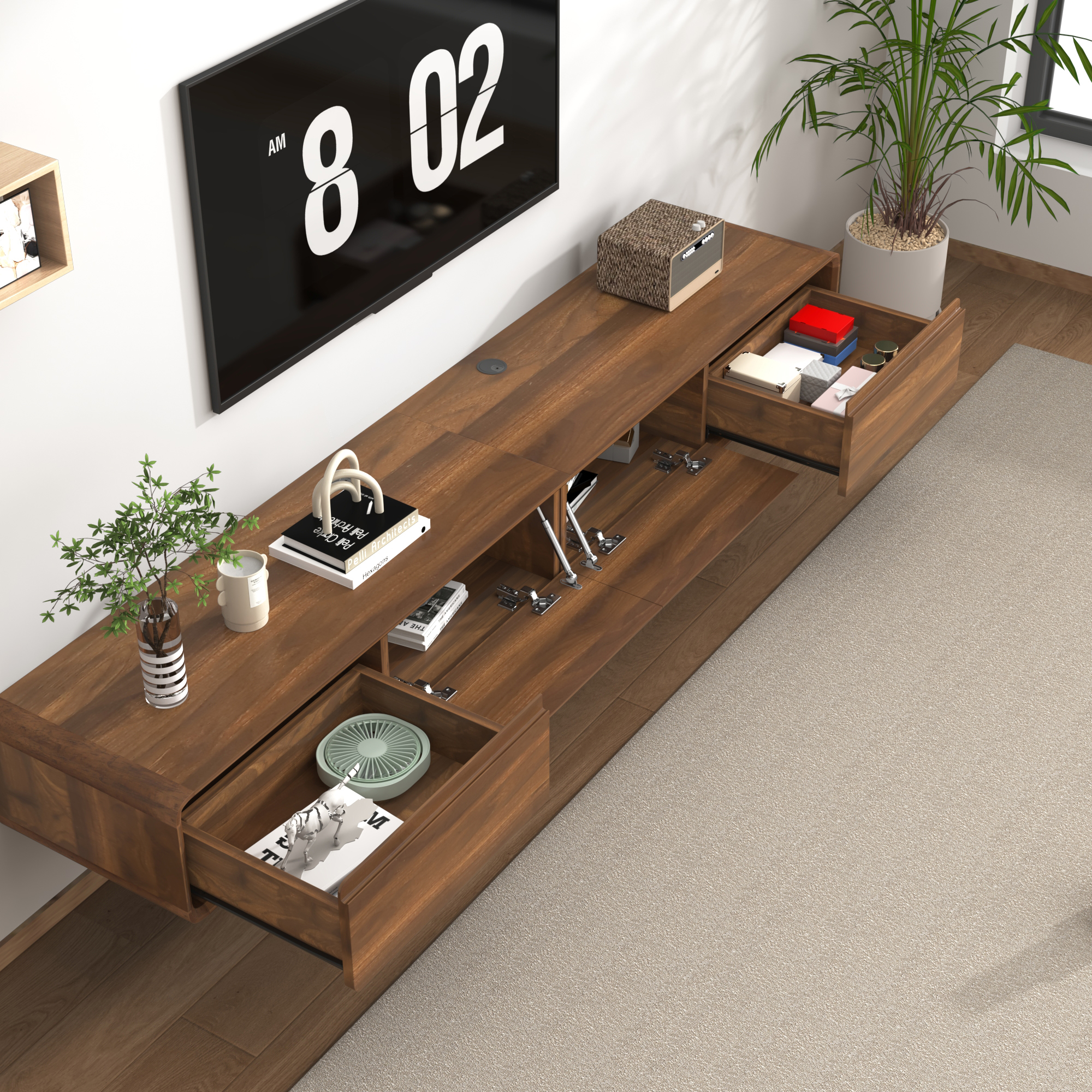 Blotout 78.7''Minimalist Floating TV Stand, Modern Wall-Mounted Media Console with 4 Drawers, Soft Close Hydraulic Cabinets, Round Corner & Cable Management for Wall-mounted TV Up to 90''
