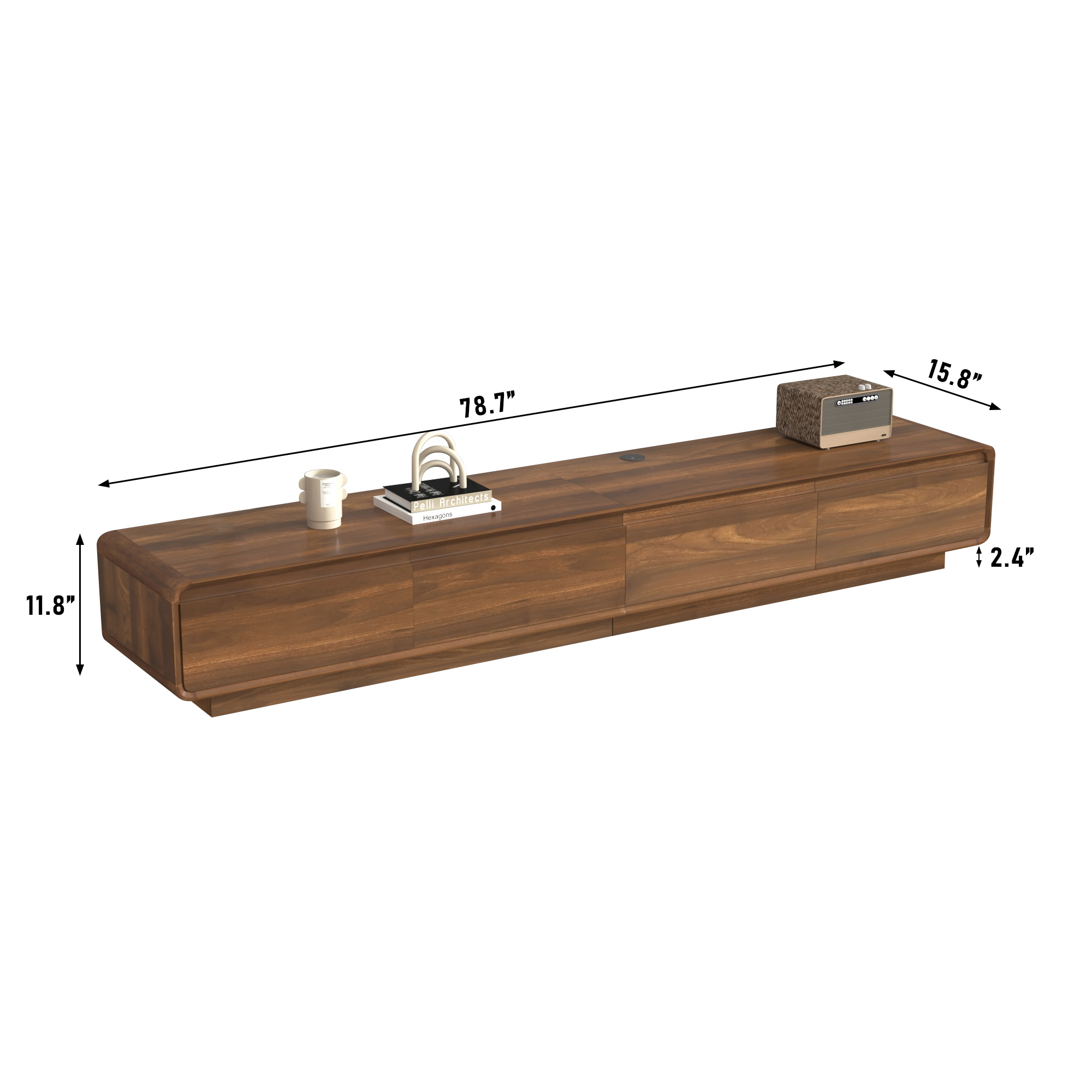 Blotout 78.7''Minimalist Floating TV Stand, Modern Wall-Mounted Media Console with 4 Drawers, Soft Close Hydraulic Cabinets, Round Corner & Cable Management for Wall-mounted TV Up to 90''