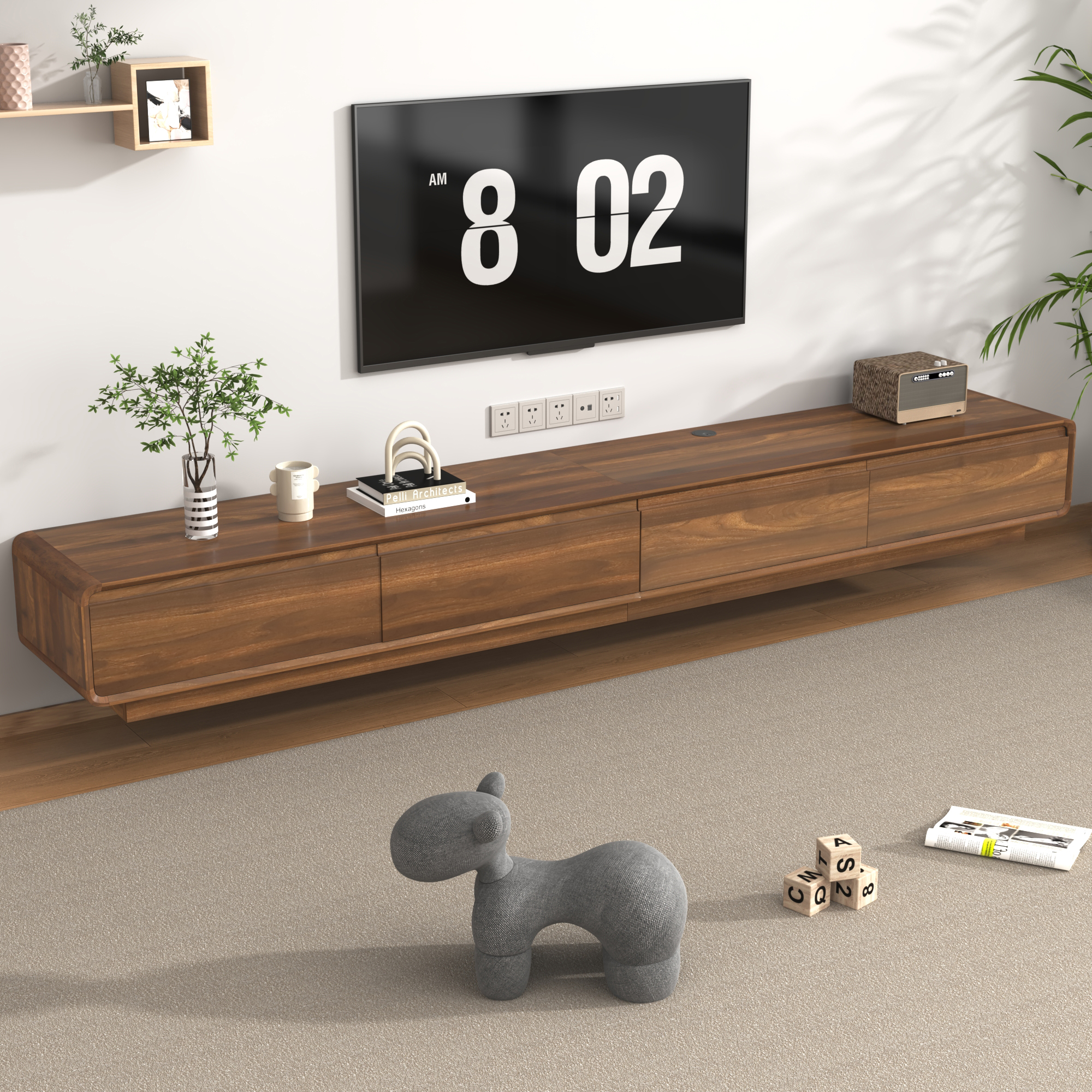 Blotout 94.5''Minimalist Floating TV Stand, Modern Wall-Mounted Media Console with 4 Drawers for Wall-mounted TV Up to 110''